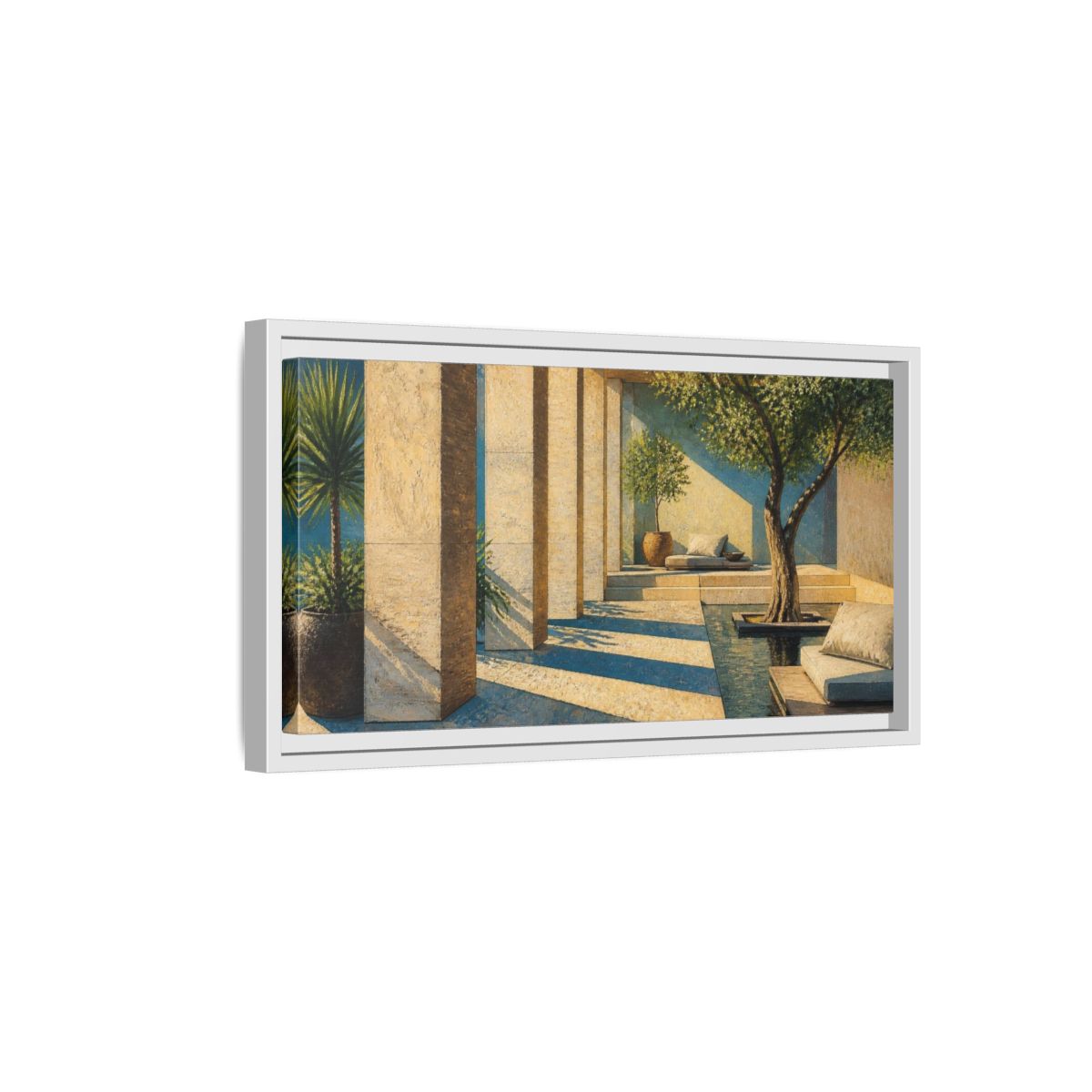 Side Mockup 6. Modern Sandstone Columns shown as framed canvas print