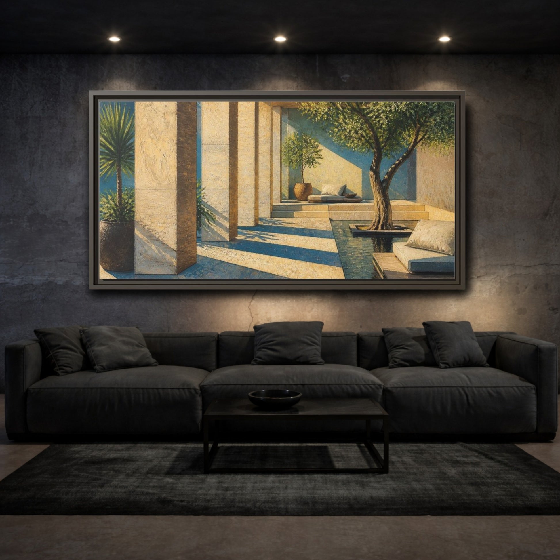 Mockup 3. Modern Sandstone Columns shown as framed canvas print