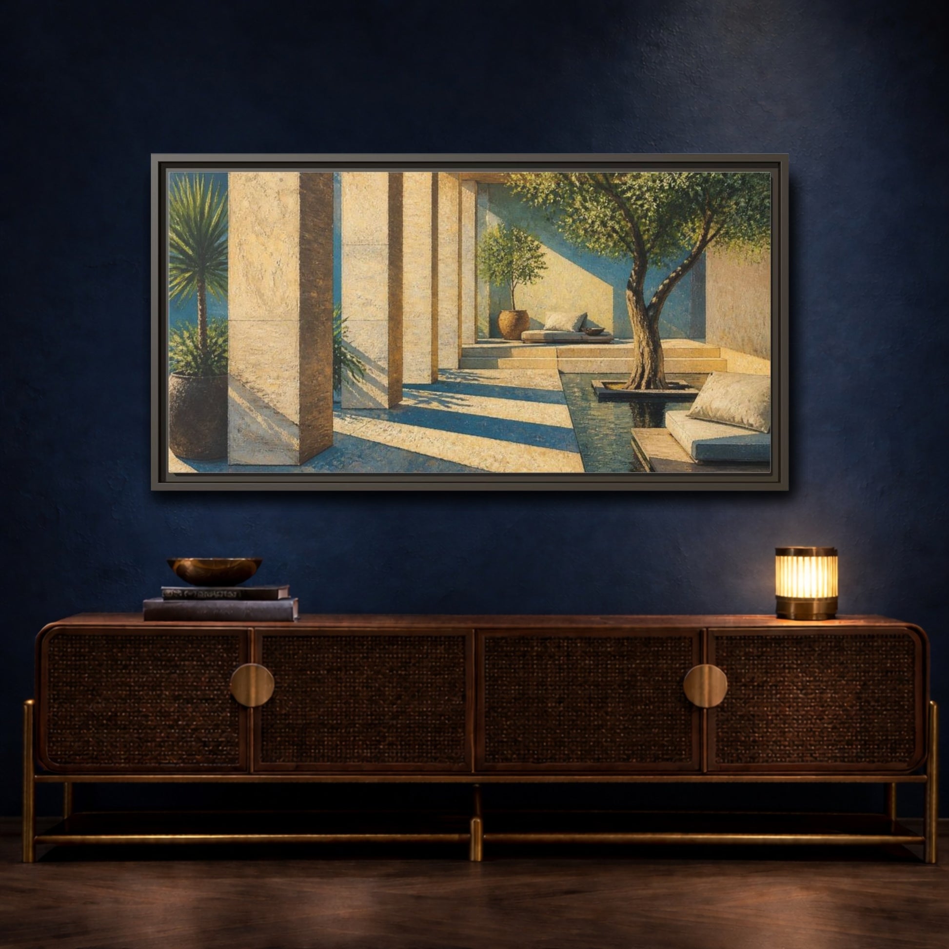 Mockup 4. Modern Sandstone Columns shown as framed canvas print