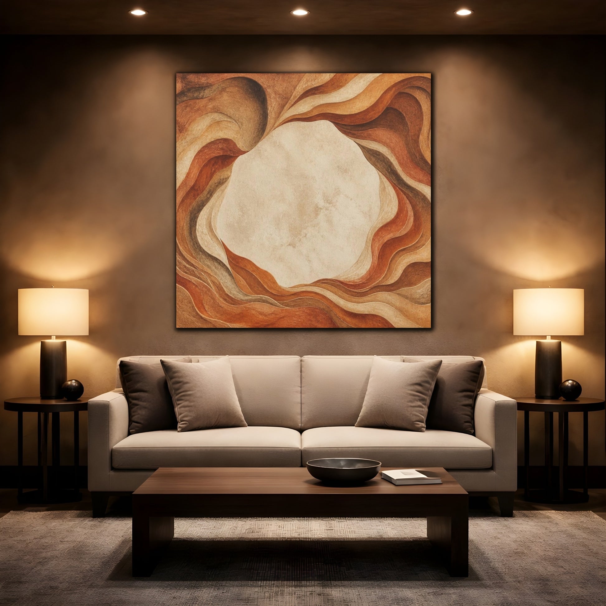 Mockup 2. Modern Sandstone Waves shown as canvas print