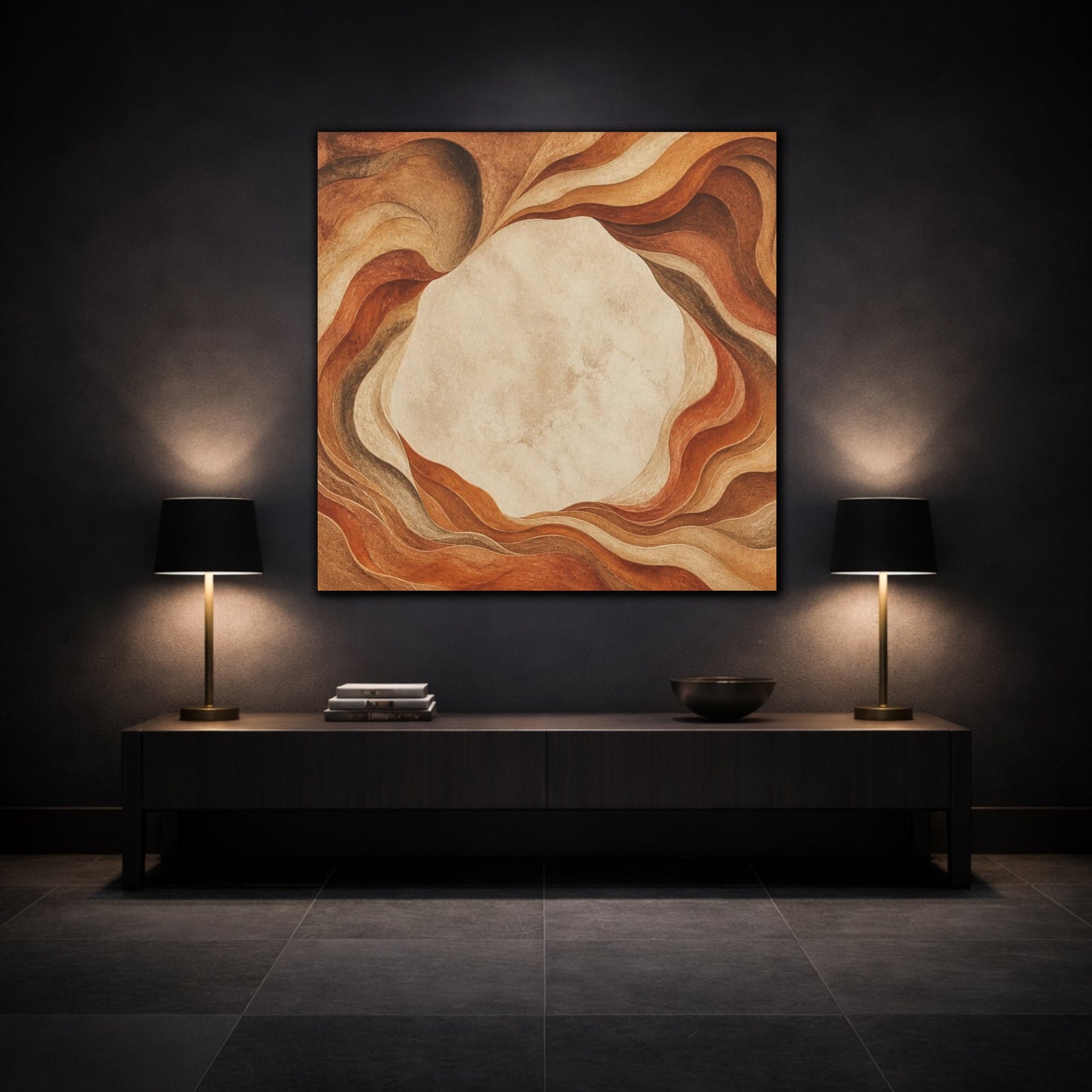 Mockup 3. Modern Sandstone Waves shown as canvas print