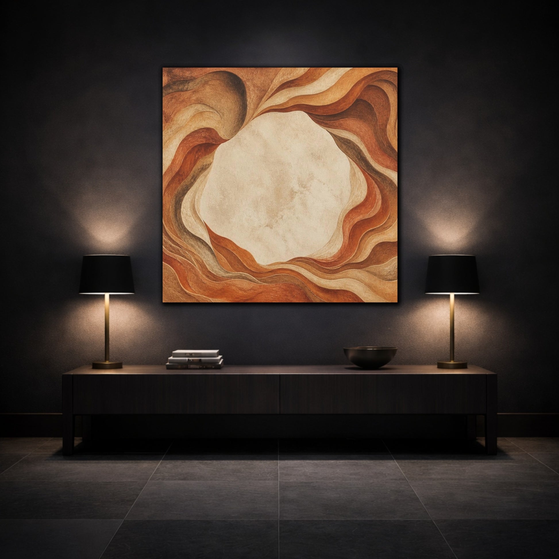 Mockup 3. Modern Sandstone Waves shown as canvas print