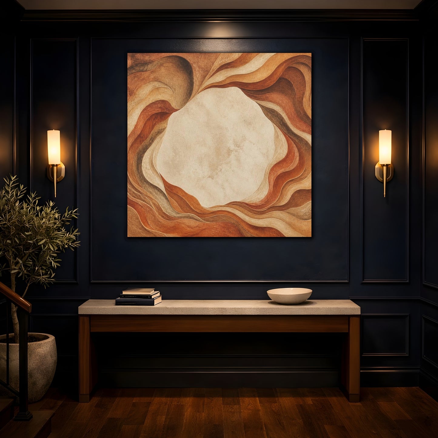 Mockup 4. Modern Sandstone Waves shown as canvas print
