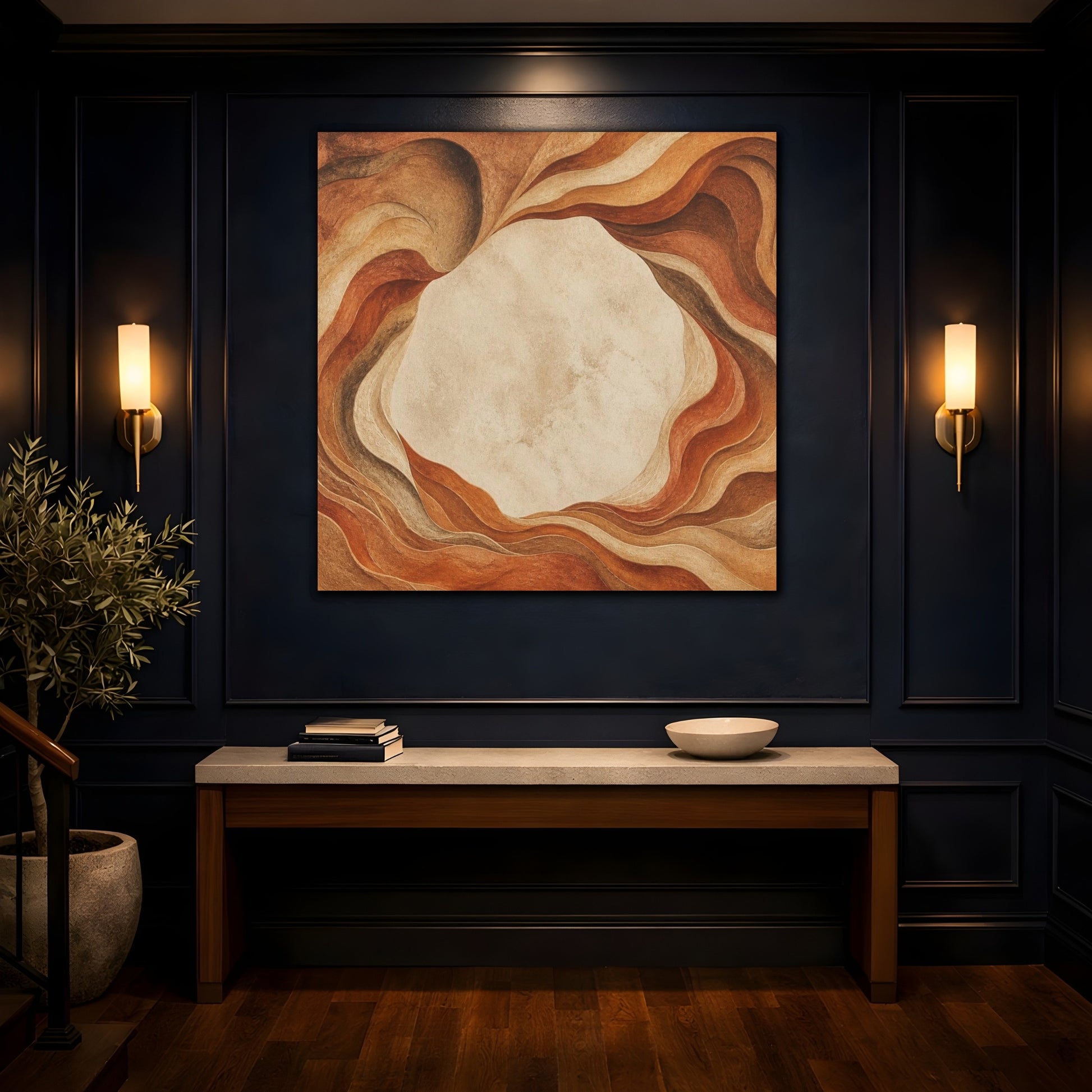 Mockup 4. Modern Sandstone Waves shown as canvas print