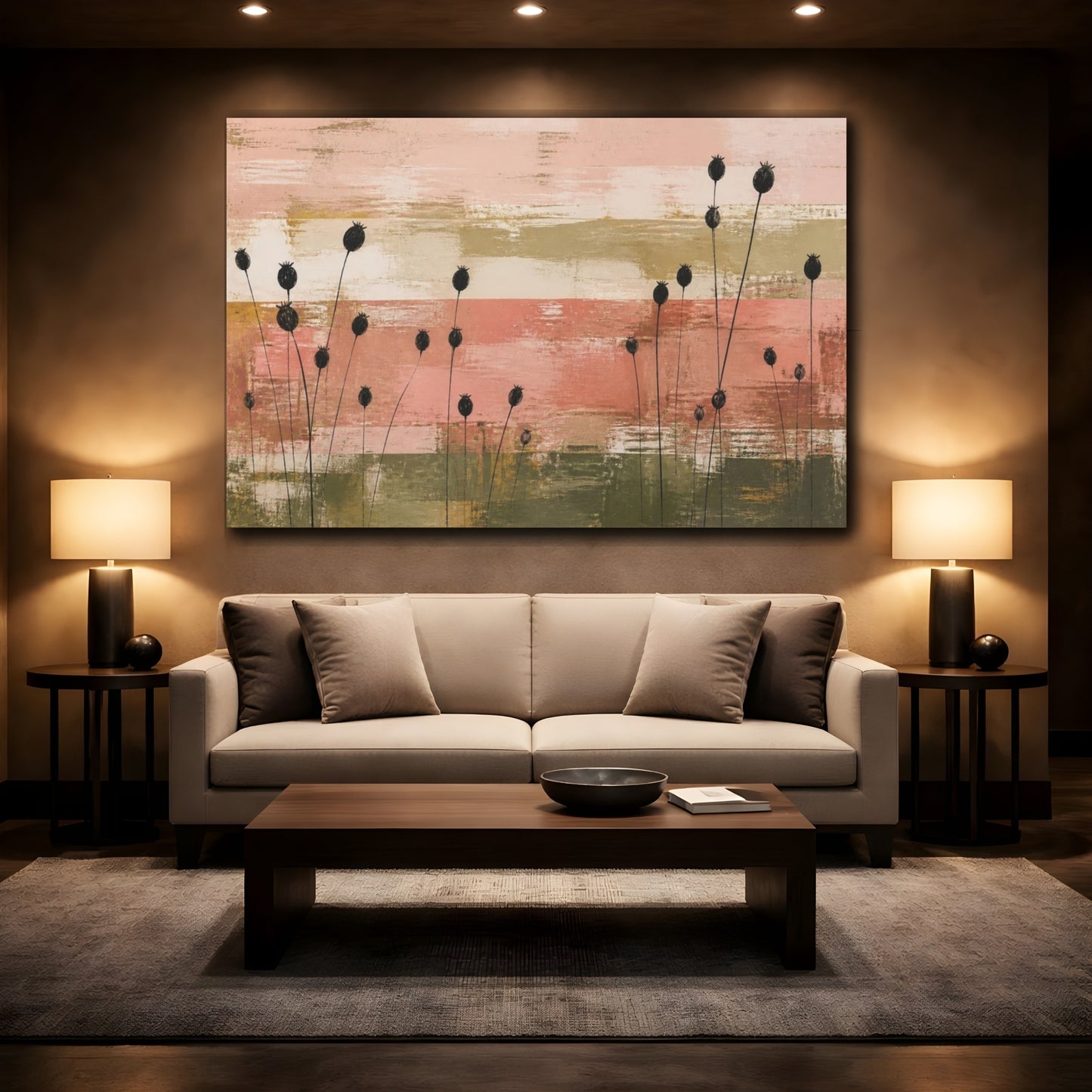 Mockup 2. Modern Seed Pod Silhouettes shown as canvas print