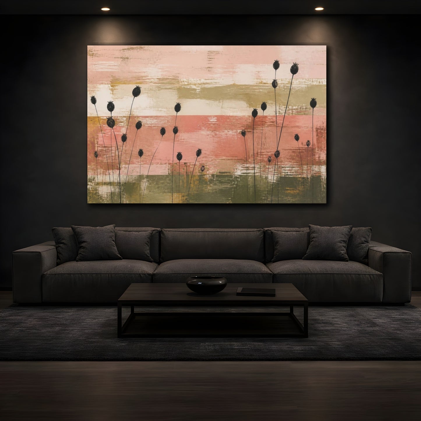Mockup 3. Modern Seed Pod Silhouettes shown as canvas print