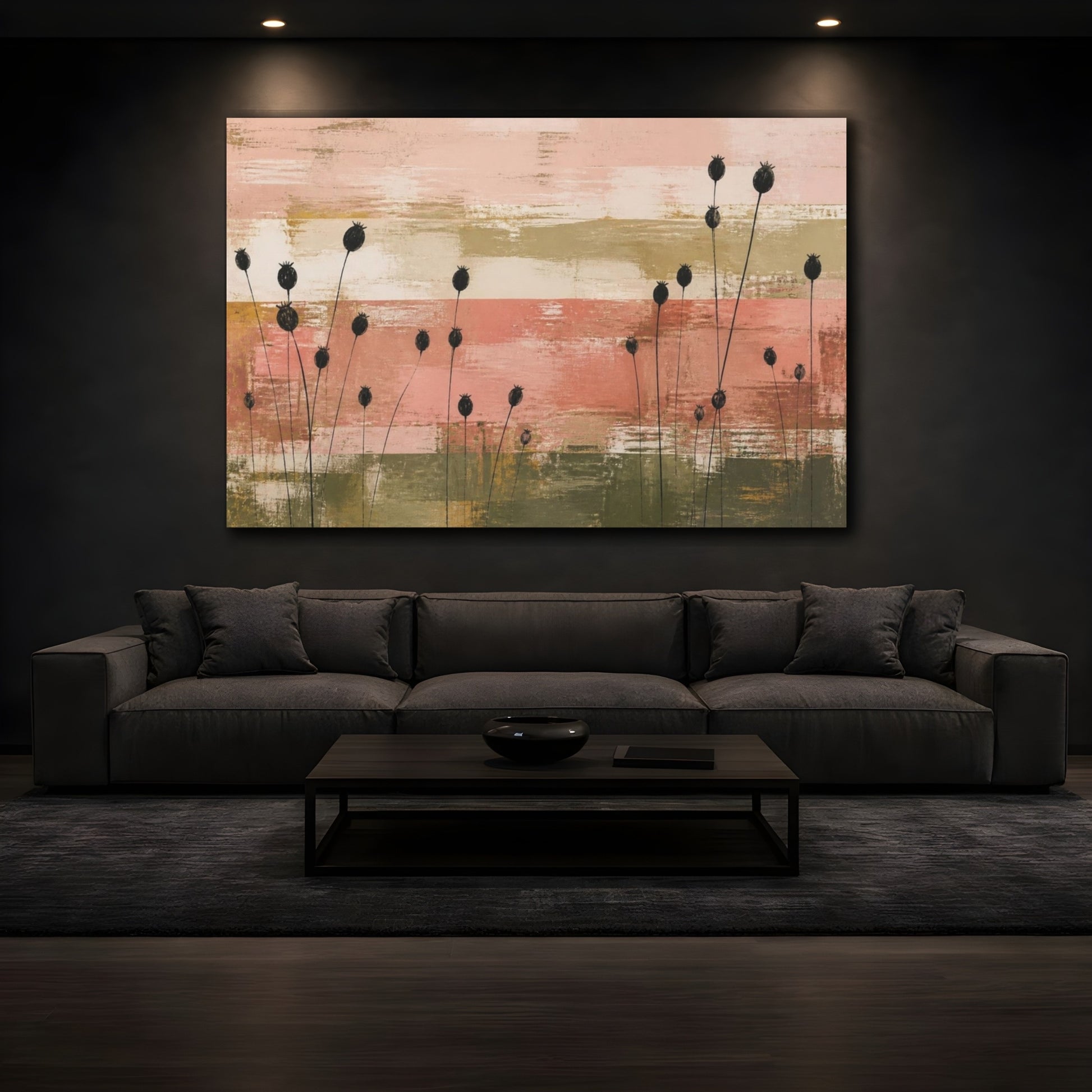 Mockup 3. Modern Seed Pod Silhouettes shown as canvas print