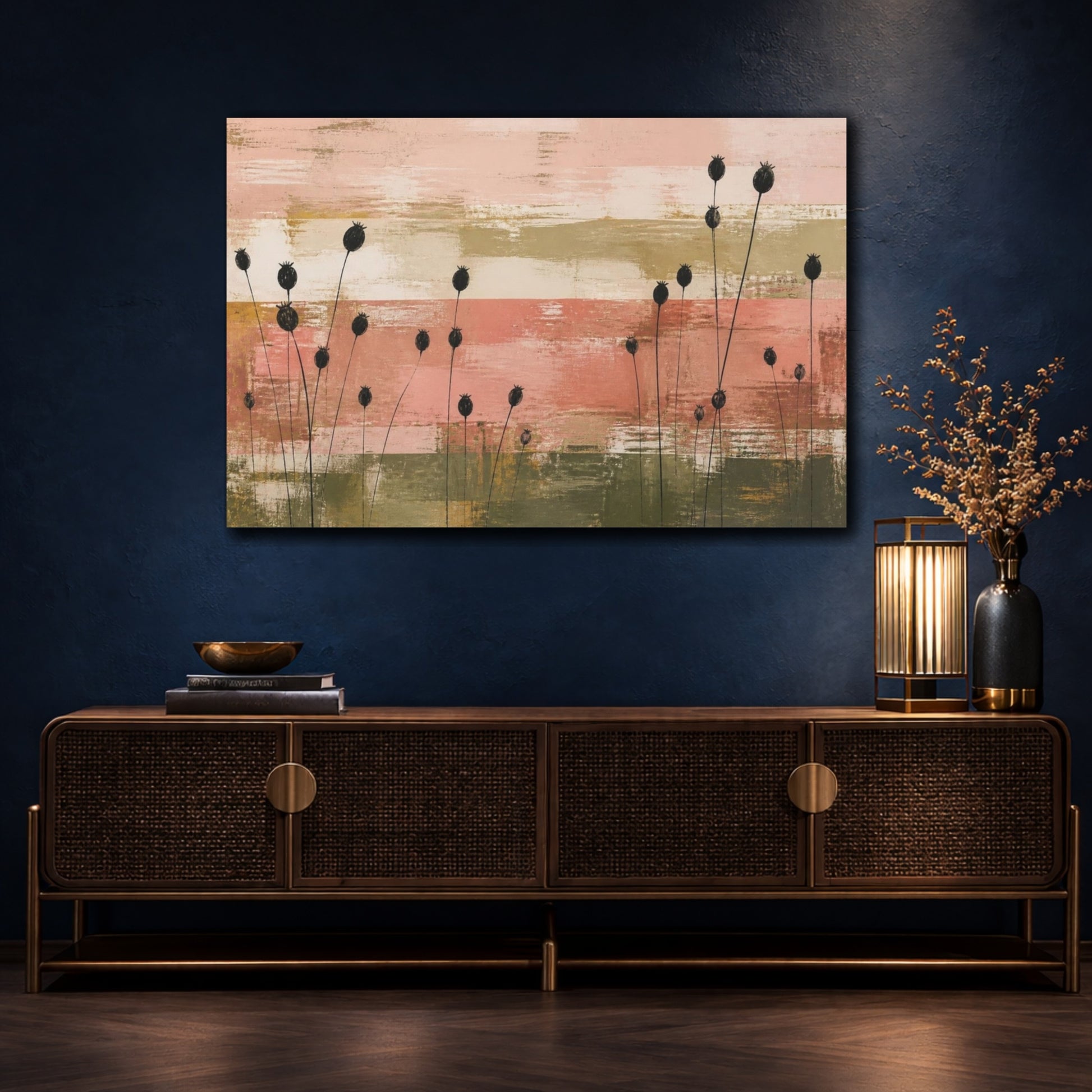 Mockup 4. Modern Seed Pod Silhouettes shown as canvas print