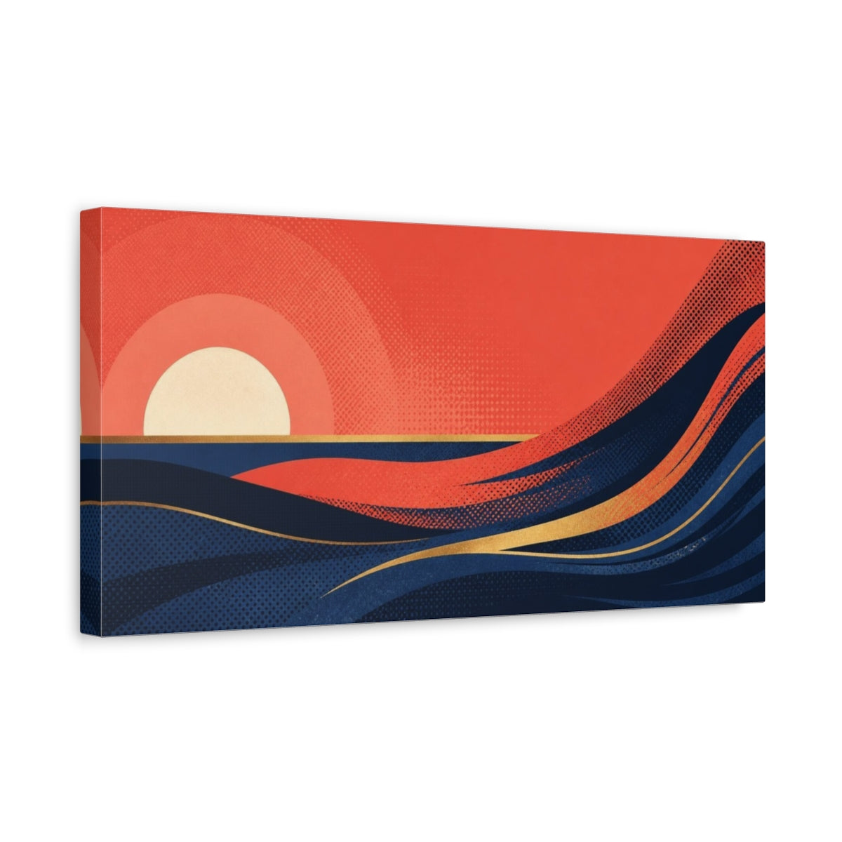 Side Mockup 3. Modern Sunset Waves shown as canvas print