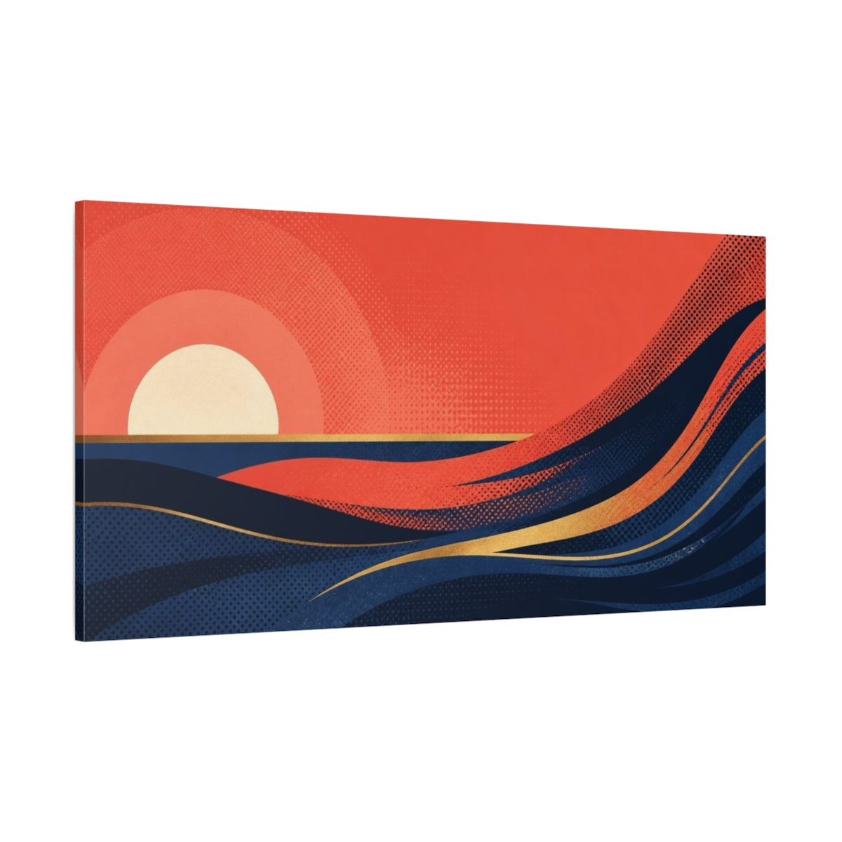 Side Mockup 2. Modern Sunset Waves shown as canvas print