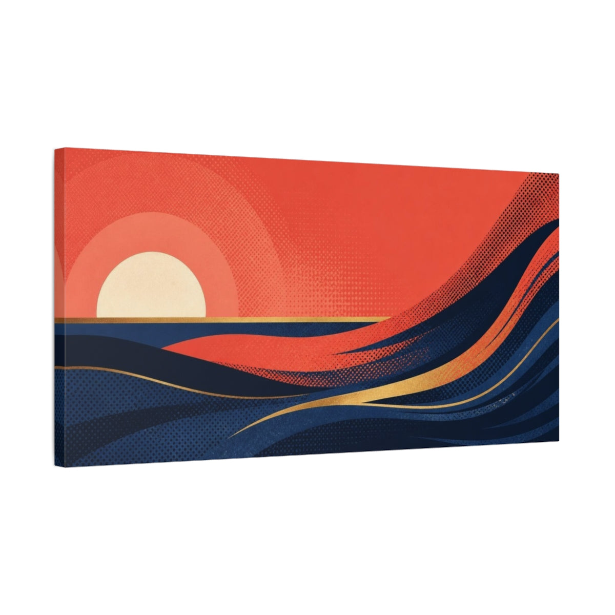 Side Mockup 1. Modern Sunset Waves shown as canvas print