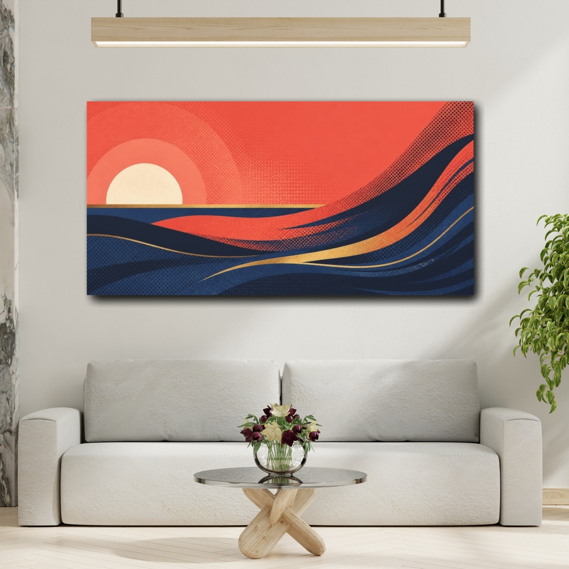 Mockup 2. Modern Sunset Waves shown as canvas print