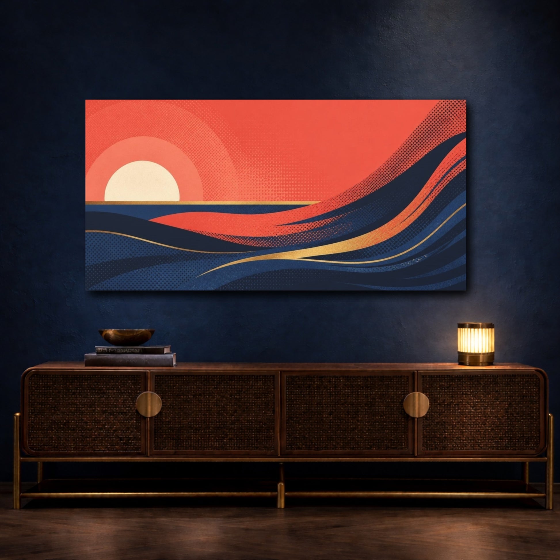 Mockup 4. Modern Sunset Waves shown as canvas print