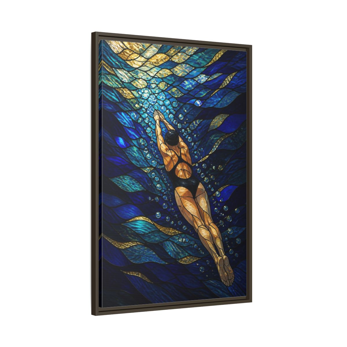 Main Mockup. Modern Swimmer Mosaic shown as framed canvas print