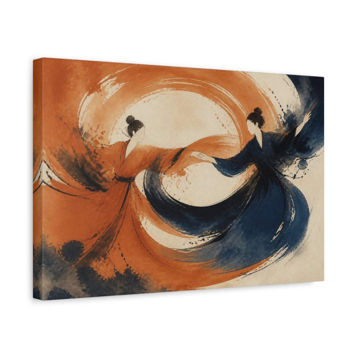 Side Mockup 4. Modern Swirling Dancers shown as canvas print