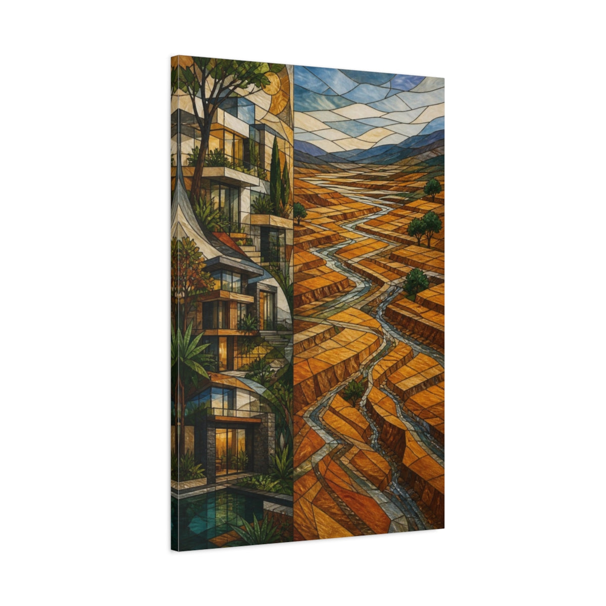 Main Mockup. Modern Terraced Valley shown as canvas print
