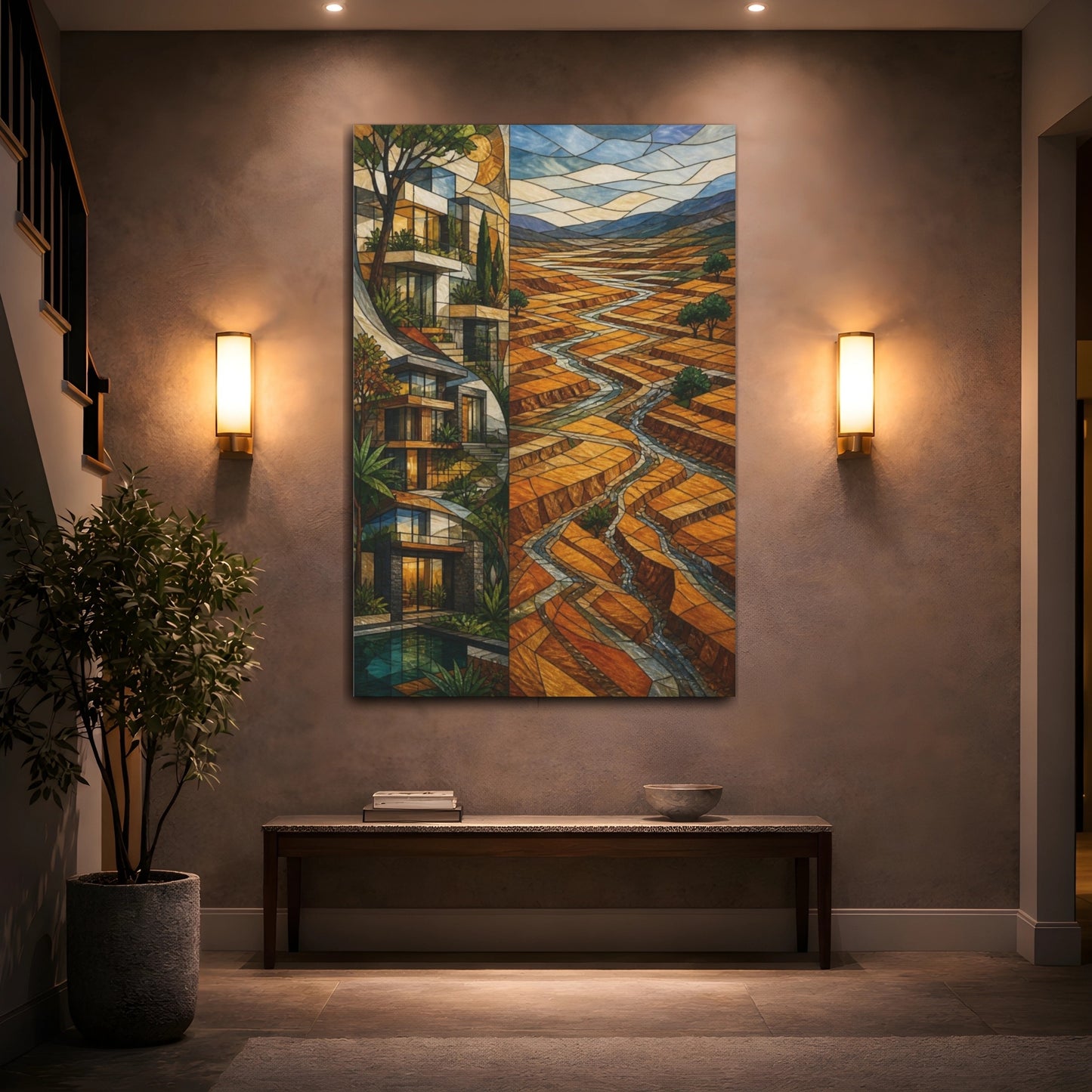Mockup 2. Modern Terraced Valley shown as canvas print