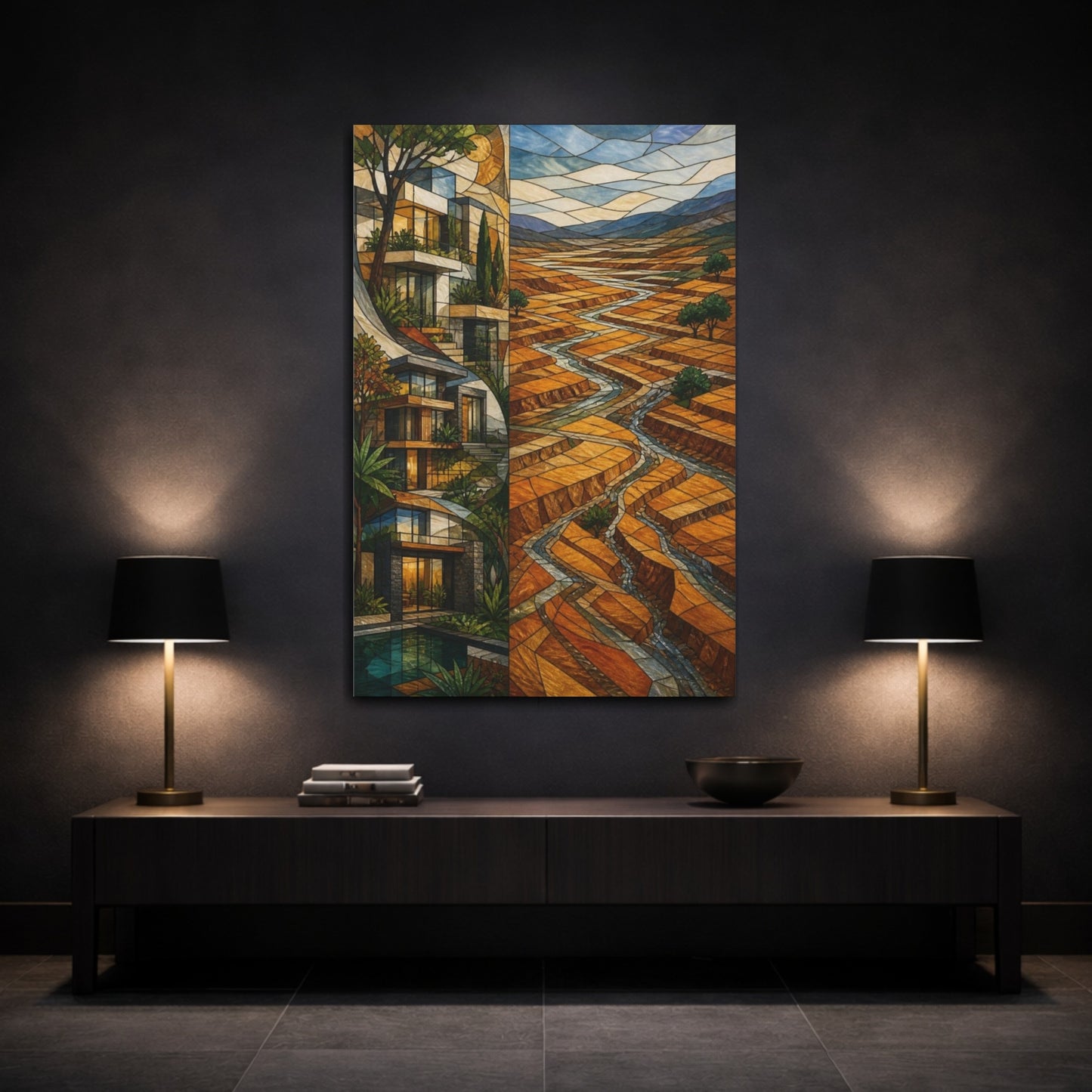 Mockup 3. Modern Terraced Valley shown as canvas print