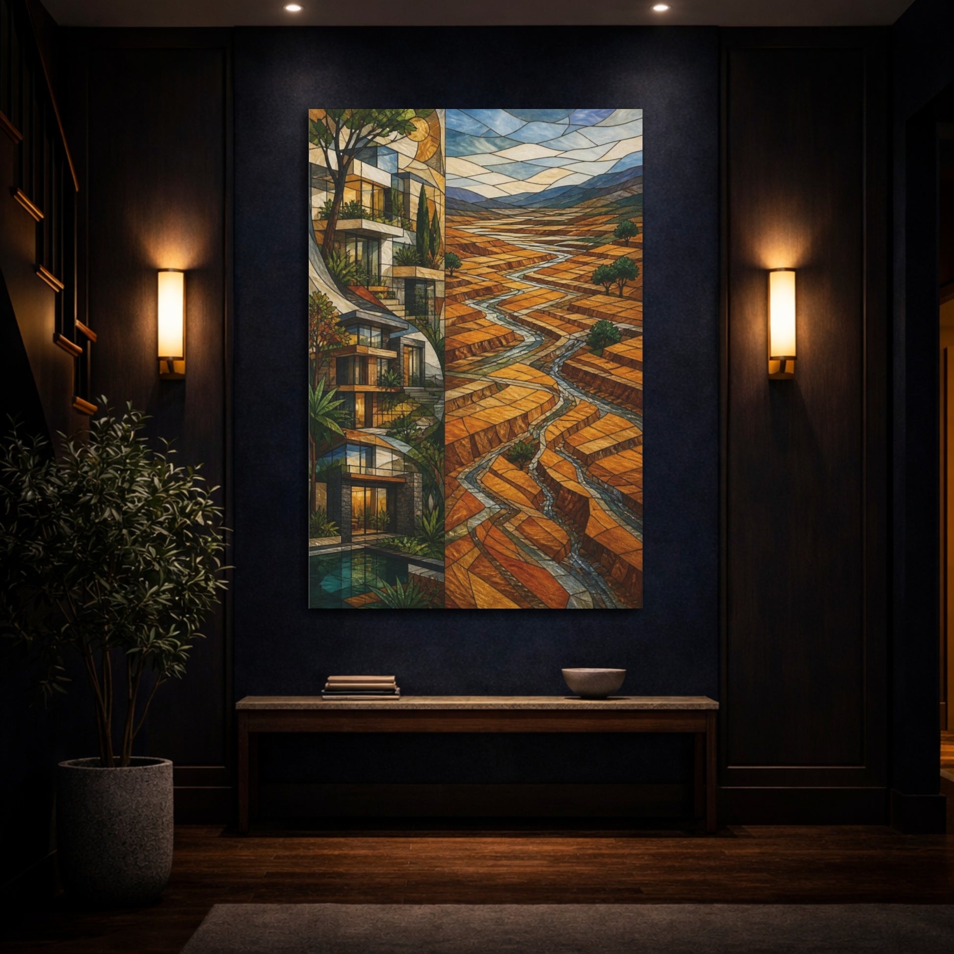 Mockup 4. Modern Terraced Valley shown as canvas print