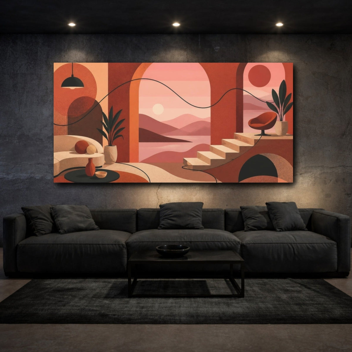 Modern Terracotta Arches Canvas Print – Living Room, Above Console Table, Dusty-Rose & - YesArtYes