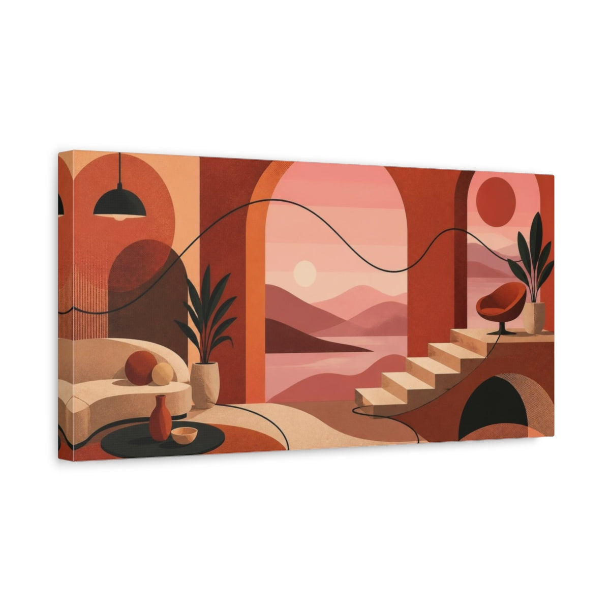 Side Mockup 3. Modern Terracotta Arches shown as canvas print