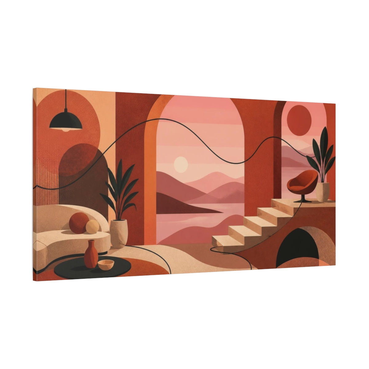 Side Mockup 2. Modern Terracotta Arches shown as canvas print