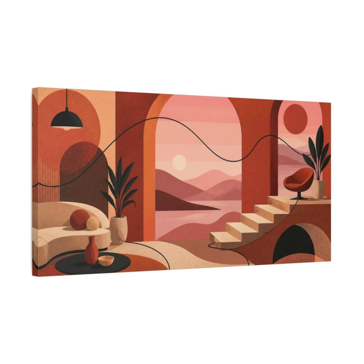 Side Mockup 1. Modern Terracotta Arches shown as canvas print