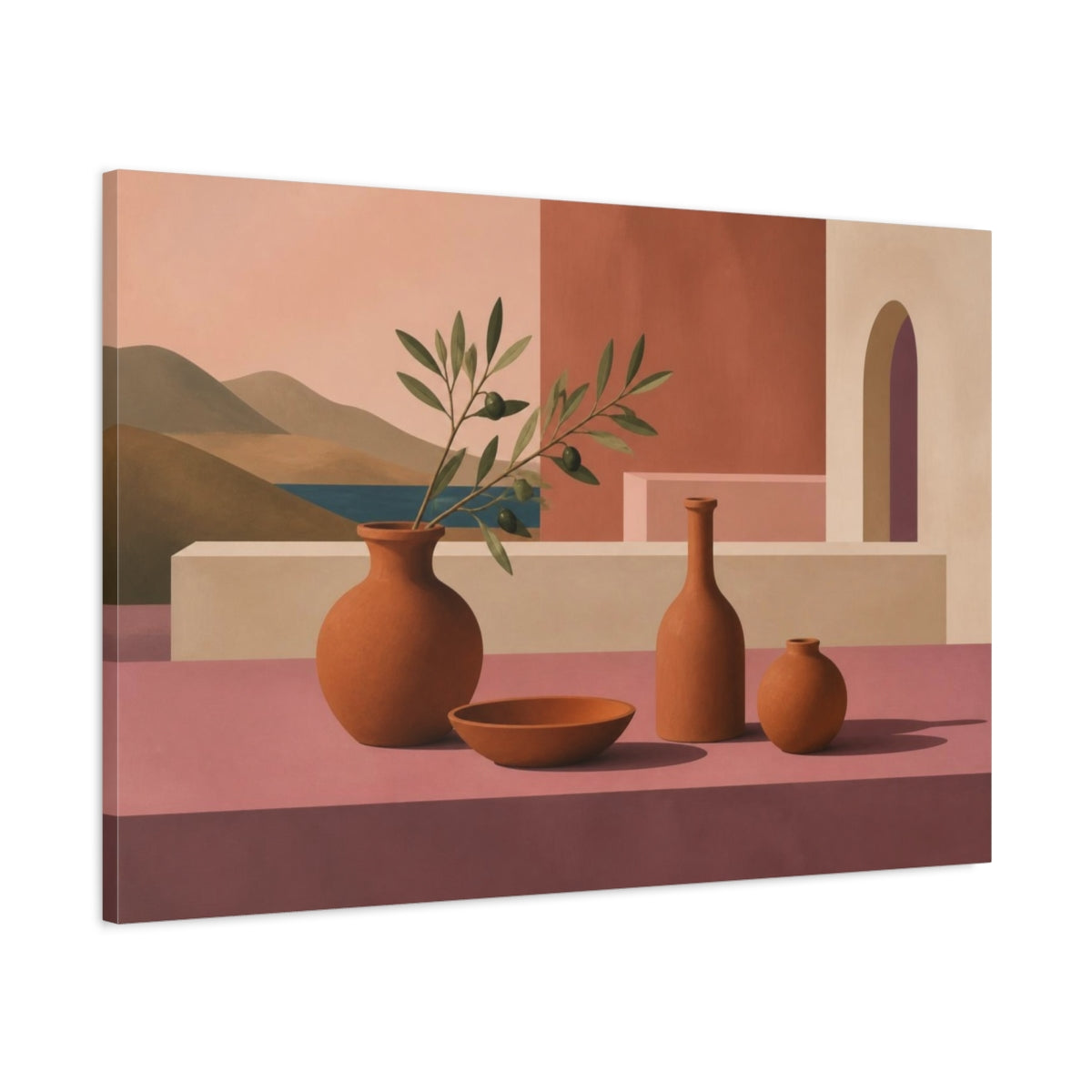 Main Mockup. Modern Terracotta Vases shown as canvas print
