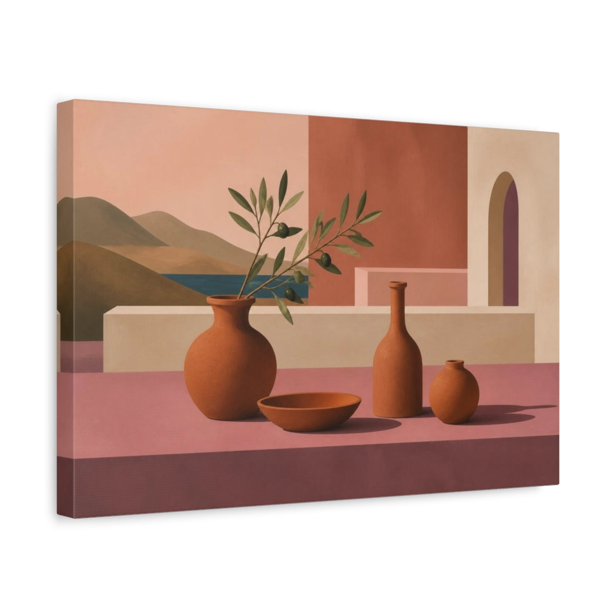 Side Mockup 4. Modern Terracotta Vases shown as canvas print