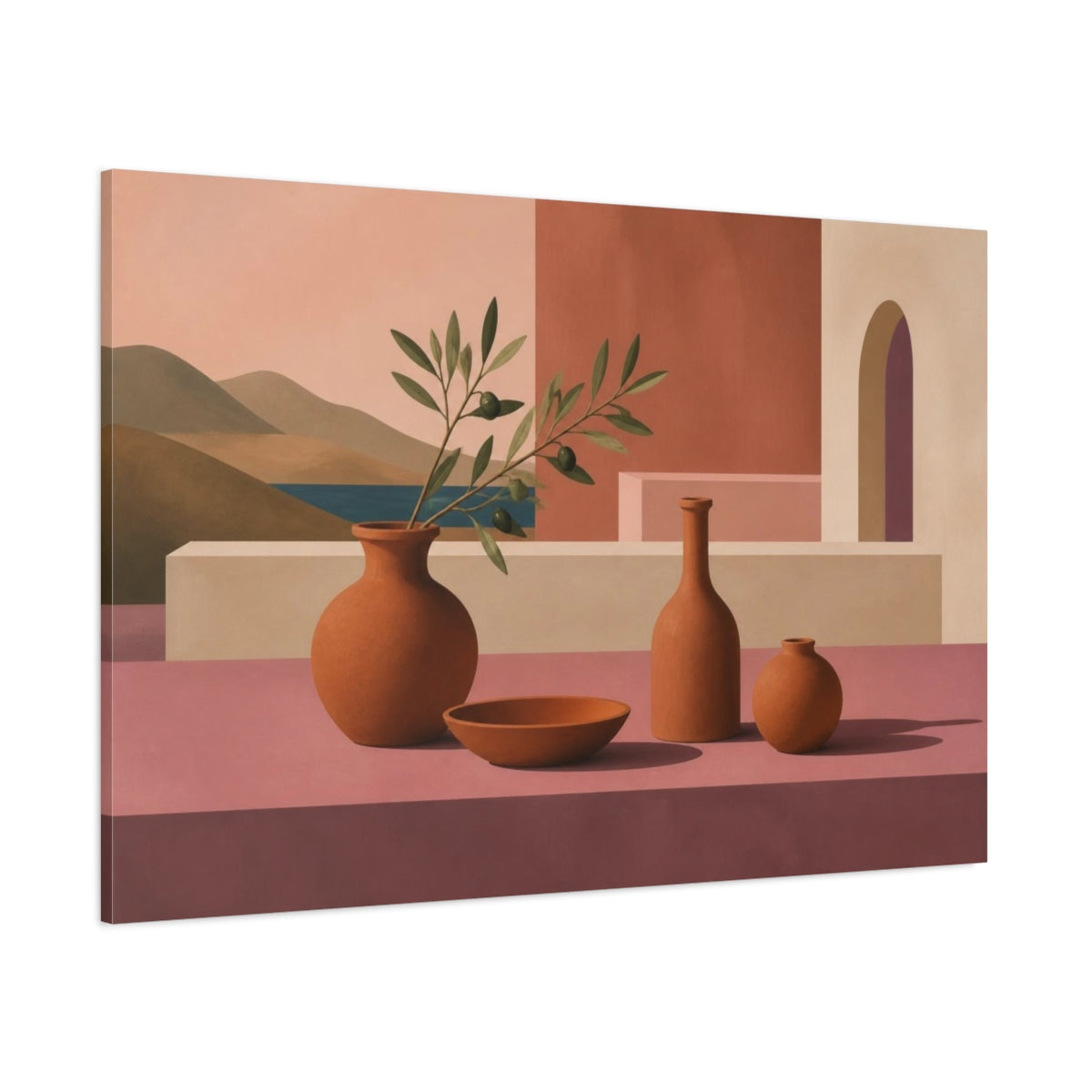 Side Mockup 1. Modern Terracotta Vases shown as canvas print