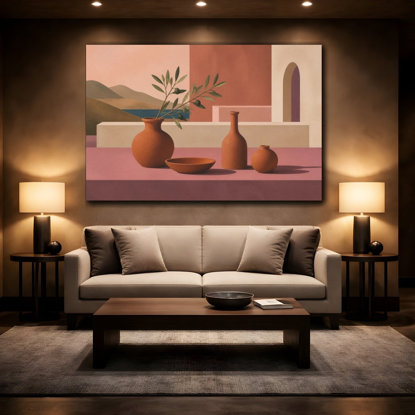 Mockup 2. Modern Terracotta Vases shown as canvas print