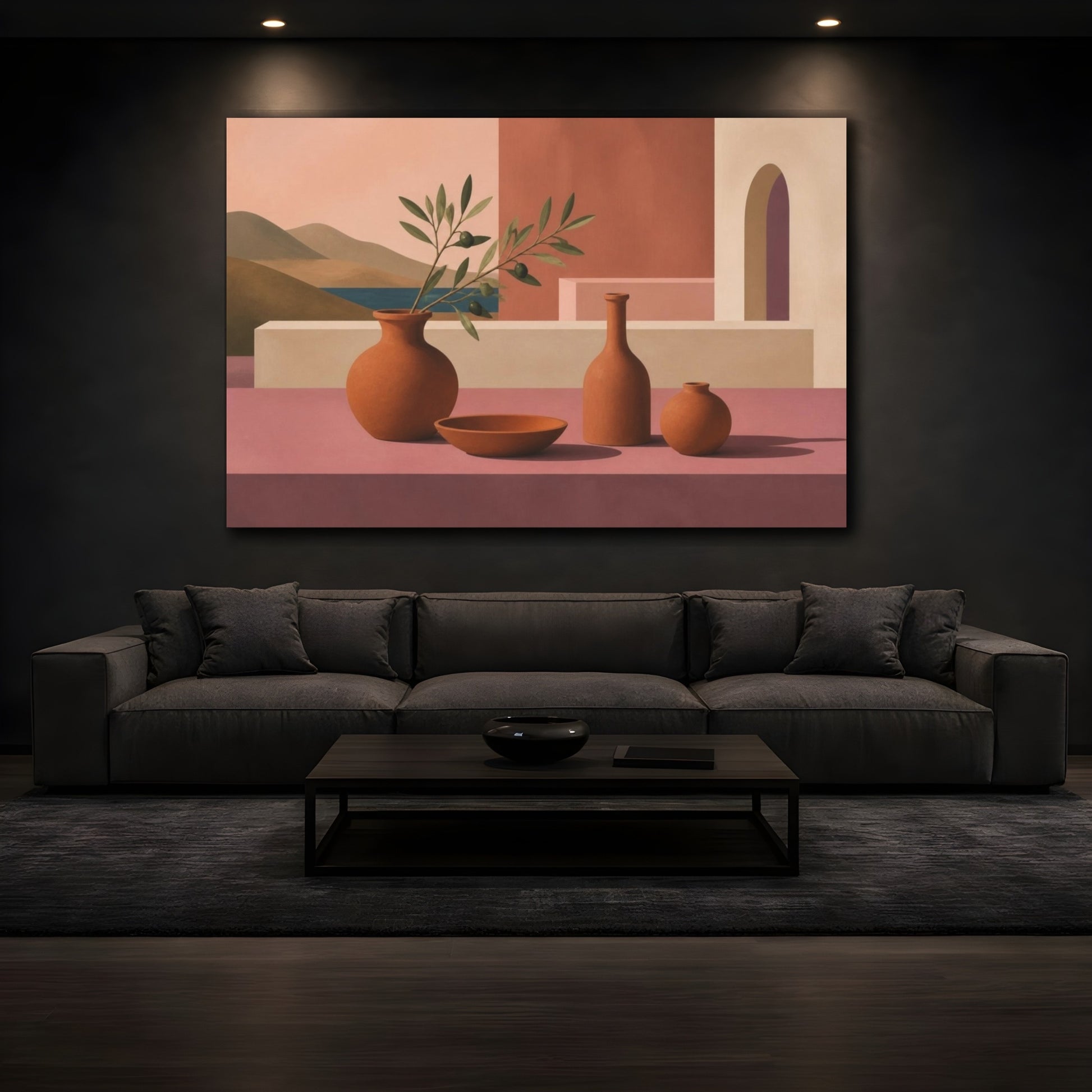 Mockup 3. Modern Terracotta Vases shown as canvas print
