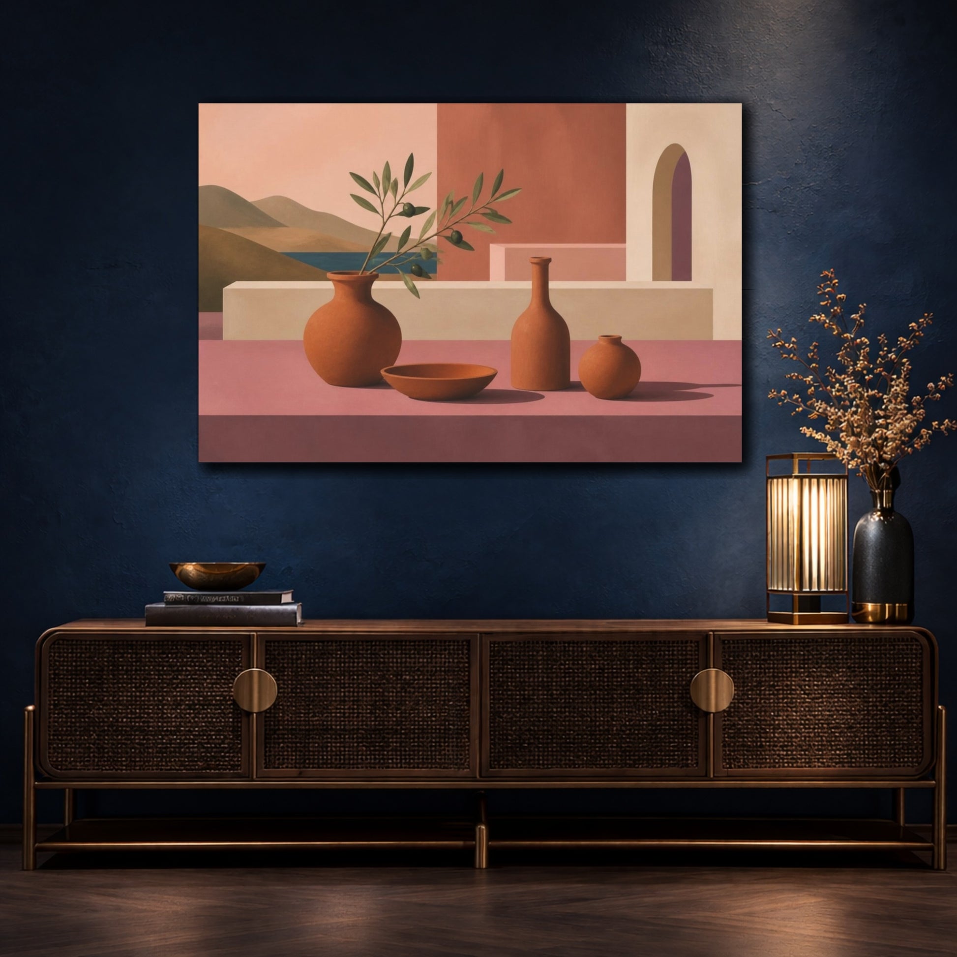 Mockup 4. Modern Terracotta Vases shown as canvas print