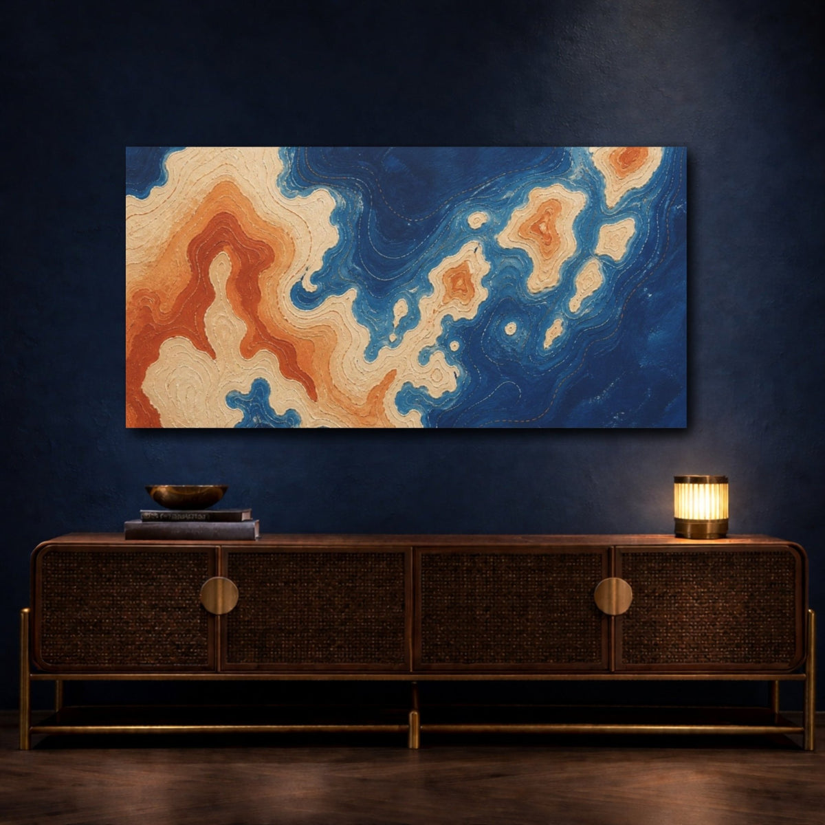 Modern Topographic Island Canvas Print – Living Room, Above Fireplace - YesArtYes