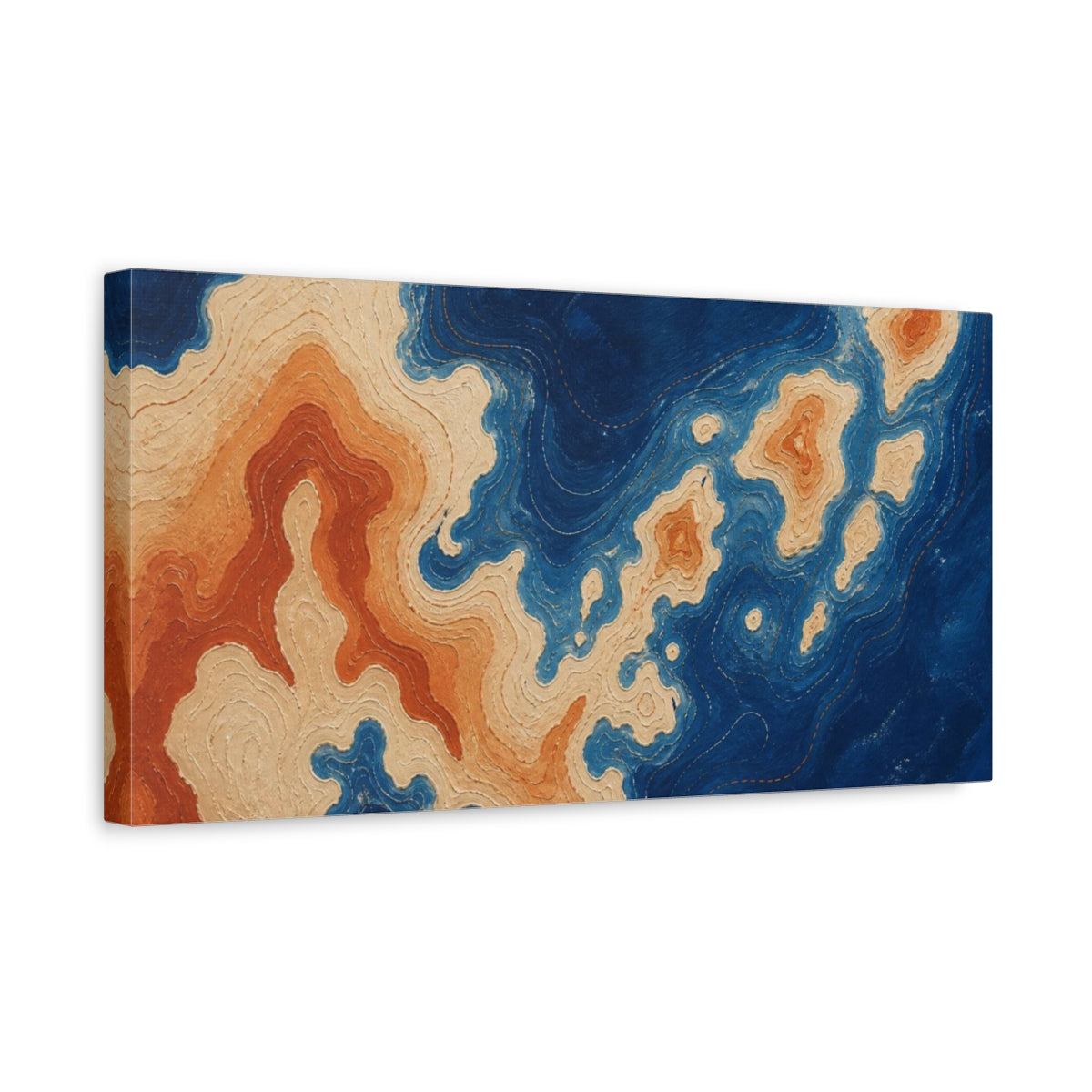 Side Mockup 3. Modern Topographic Island shown as canvas print