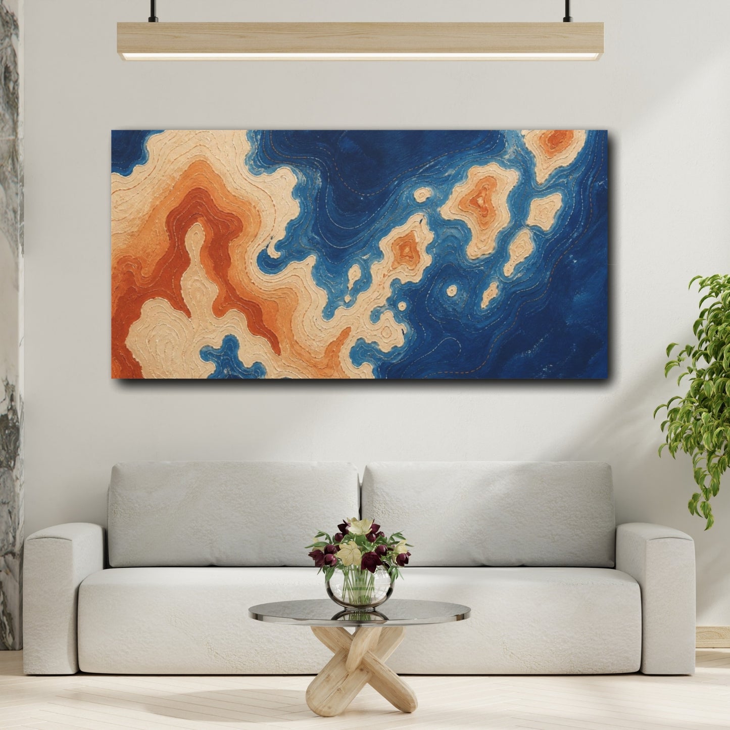 Mockup 2. Modern Topographic Island shown as canvas print