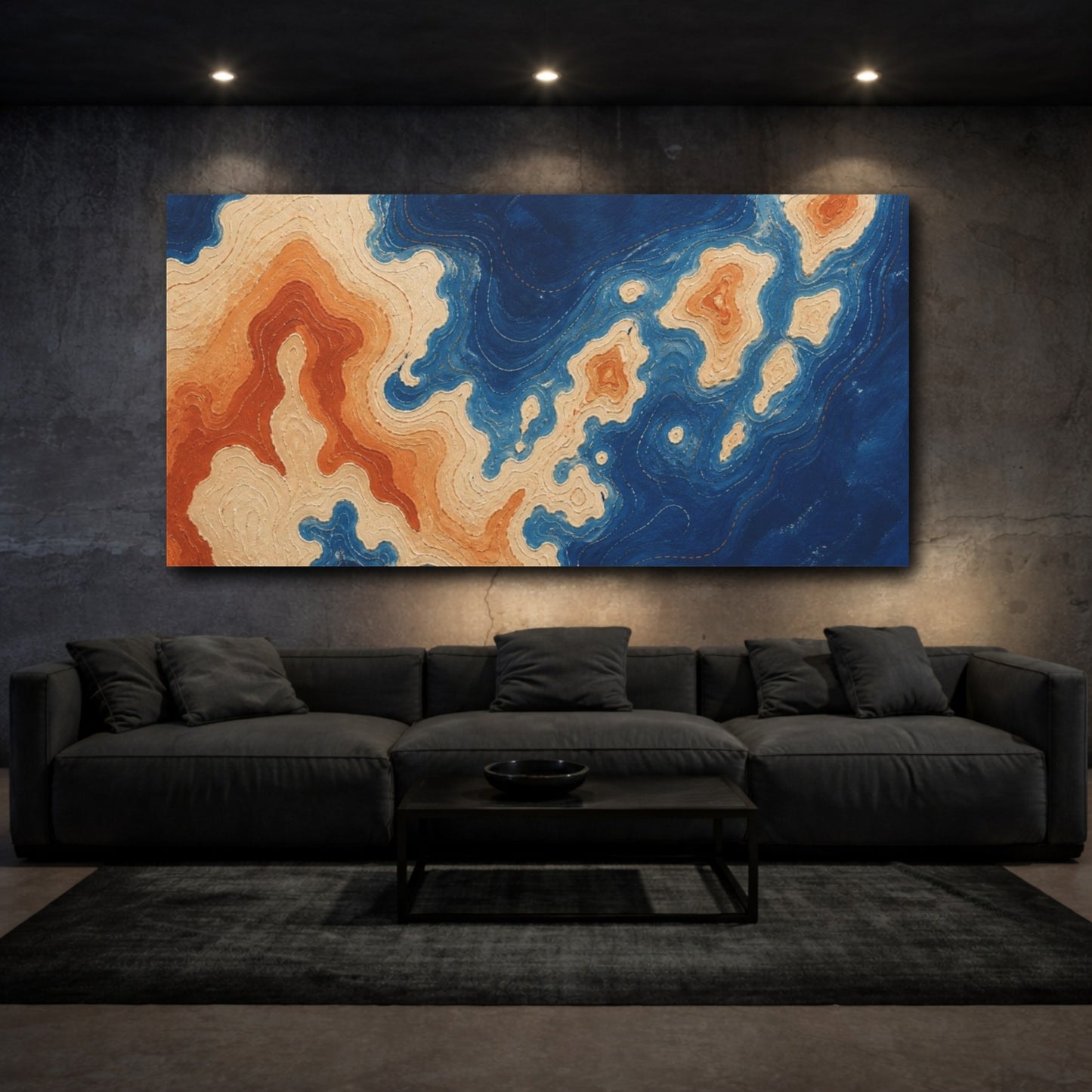 Mockup 3. Modern Topographic Island shown as canvas print