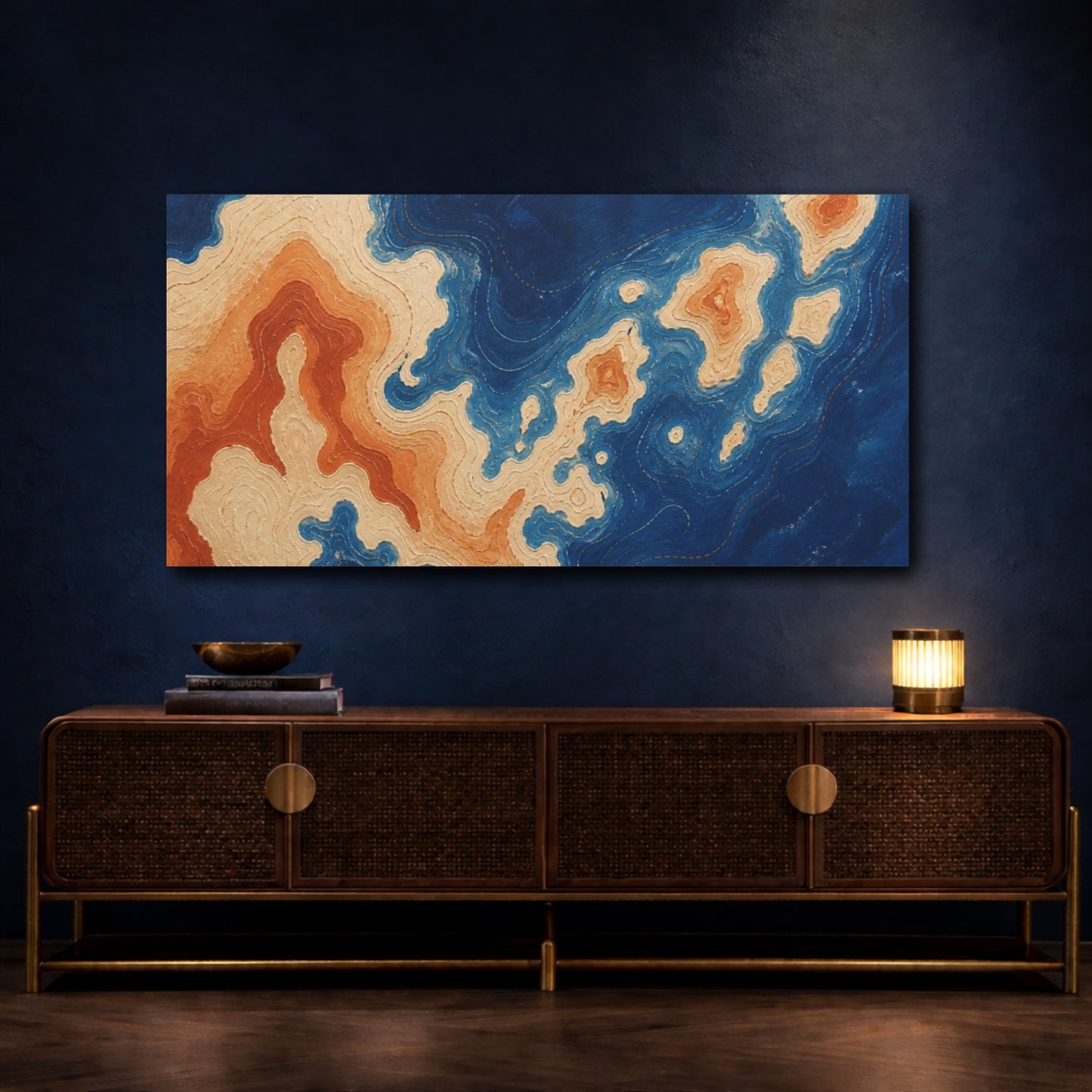 Mockup 4. Modern Topographic Island shown as canvas print