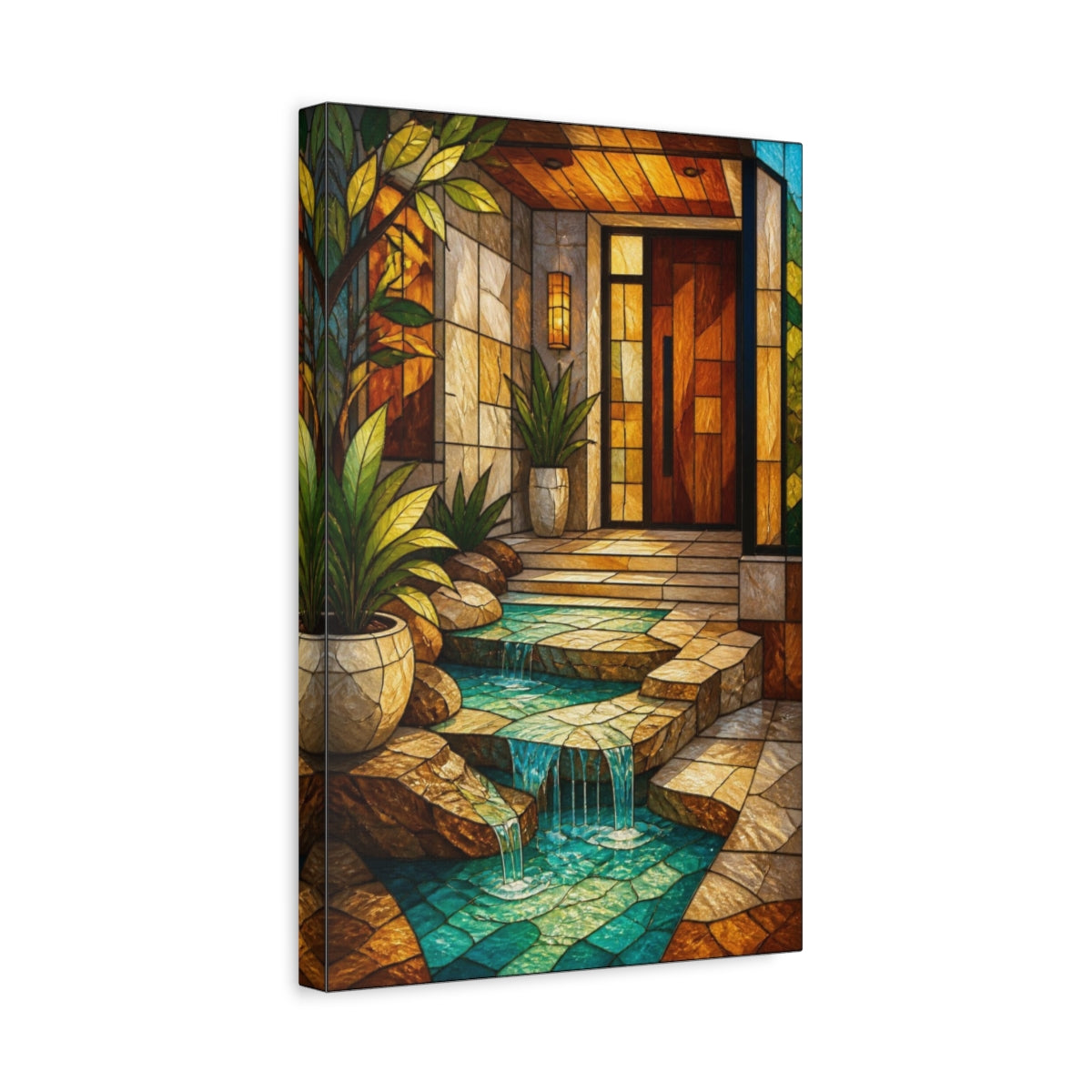 Side Mockup 4. Modern Turquoise Terrace Entryway shown as canvas print