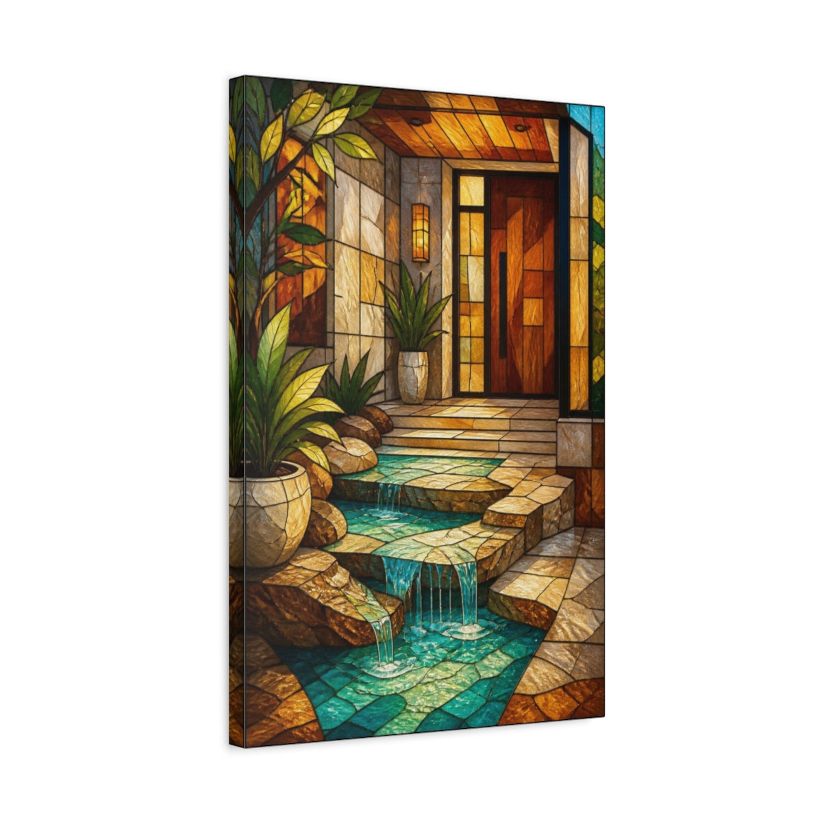 Side Mockup 3. Modern Turquoise Terrace Entryway shown as canvas print