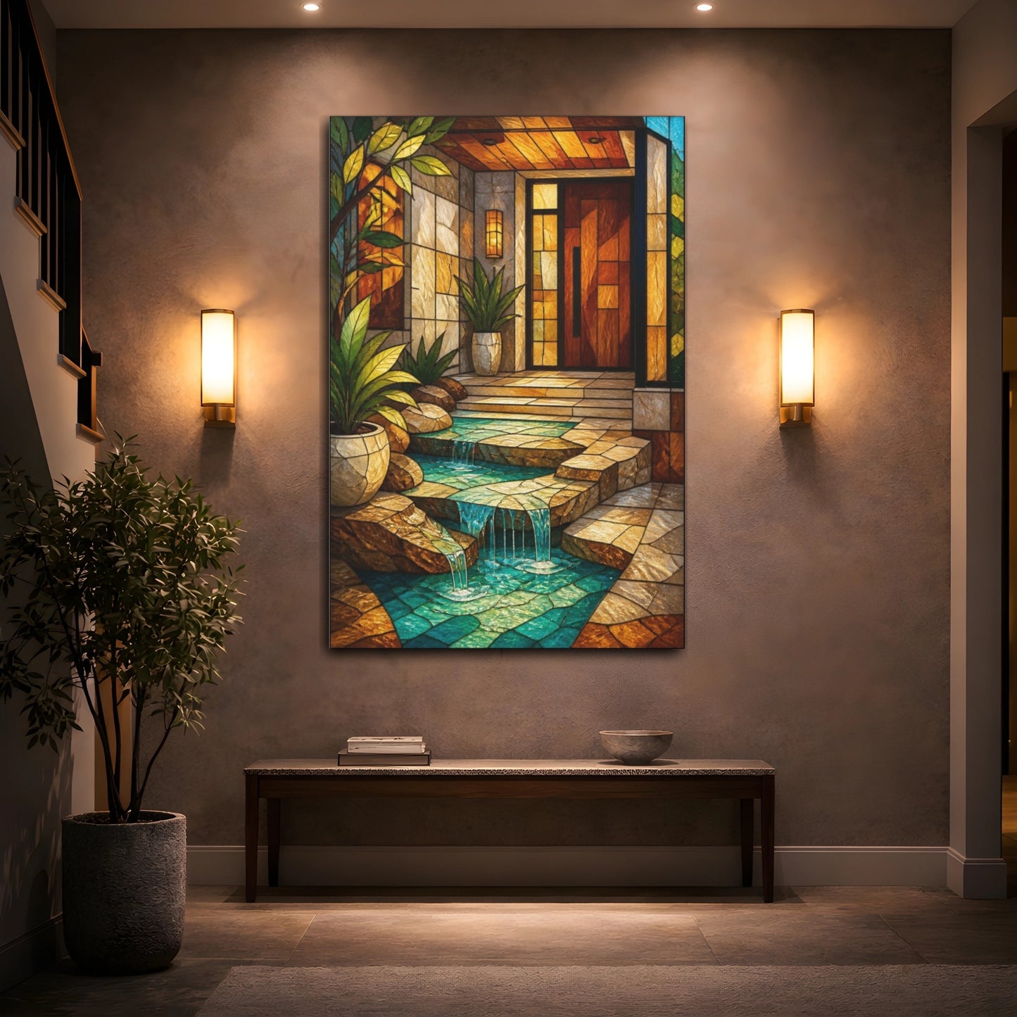 Mockup 2. Modern Turquoise Terrace Entryway shown as canvas print