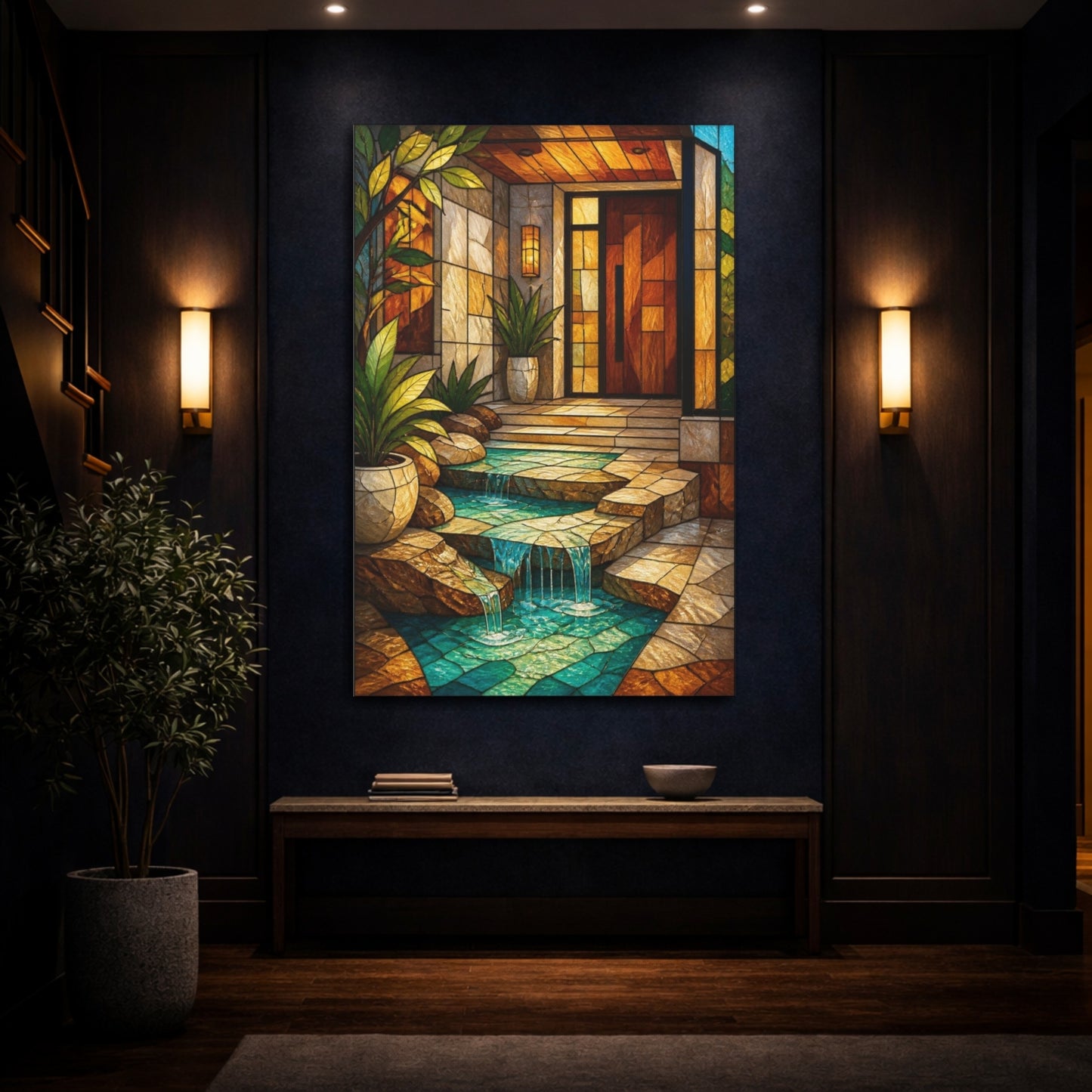 Mockup 4. Modern Turquoise Terrace Entryway shown as canvas print