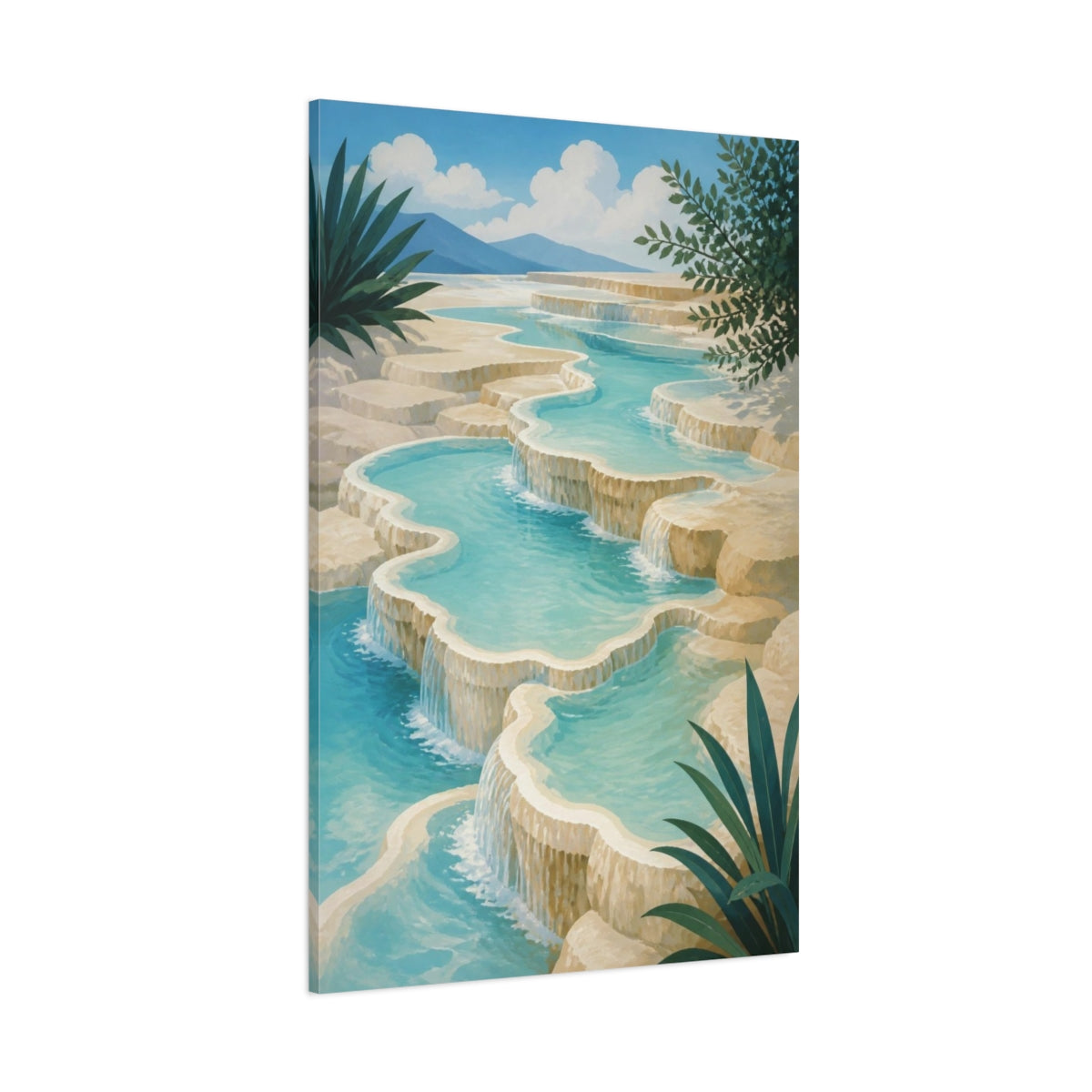Side Mockup 1. Modern Turquoise Terraces shown as canvas print
