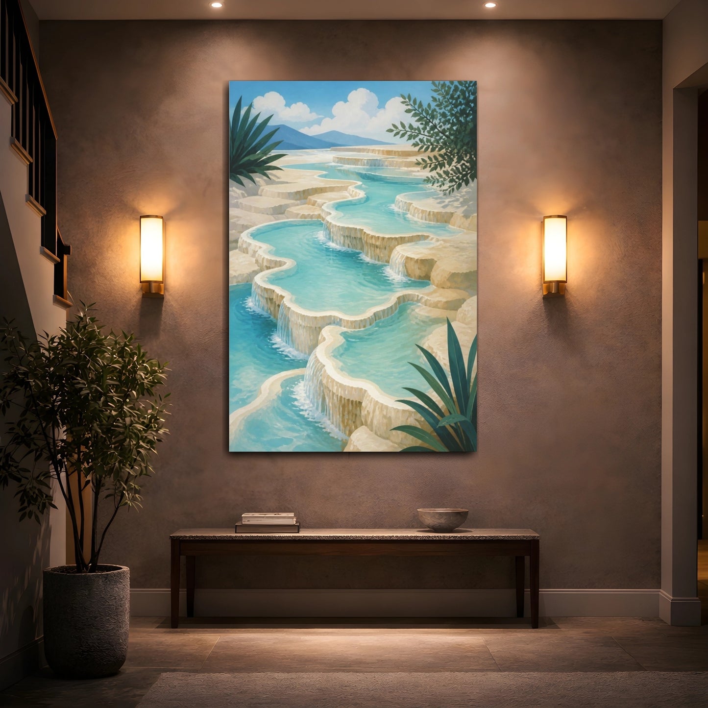 Mockup 2. Modern Turquoise Terraces shown as canvas print