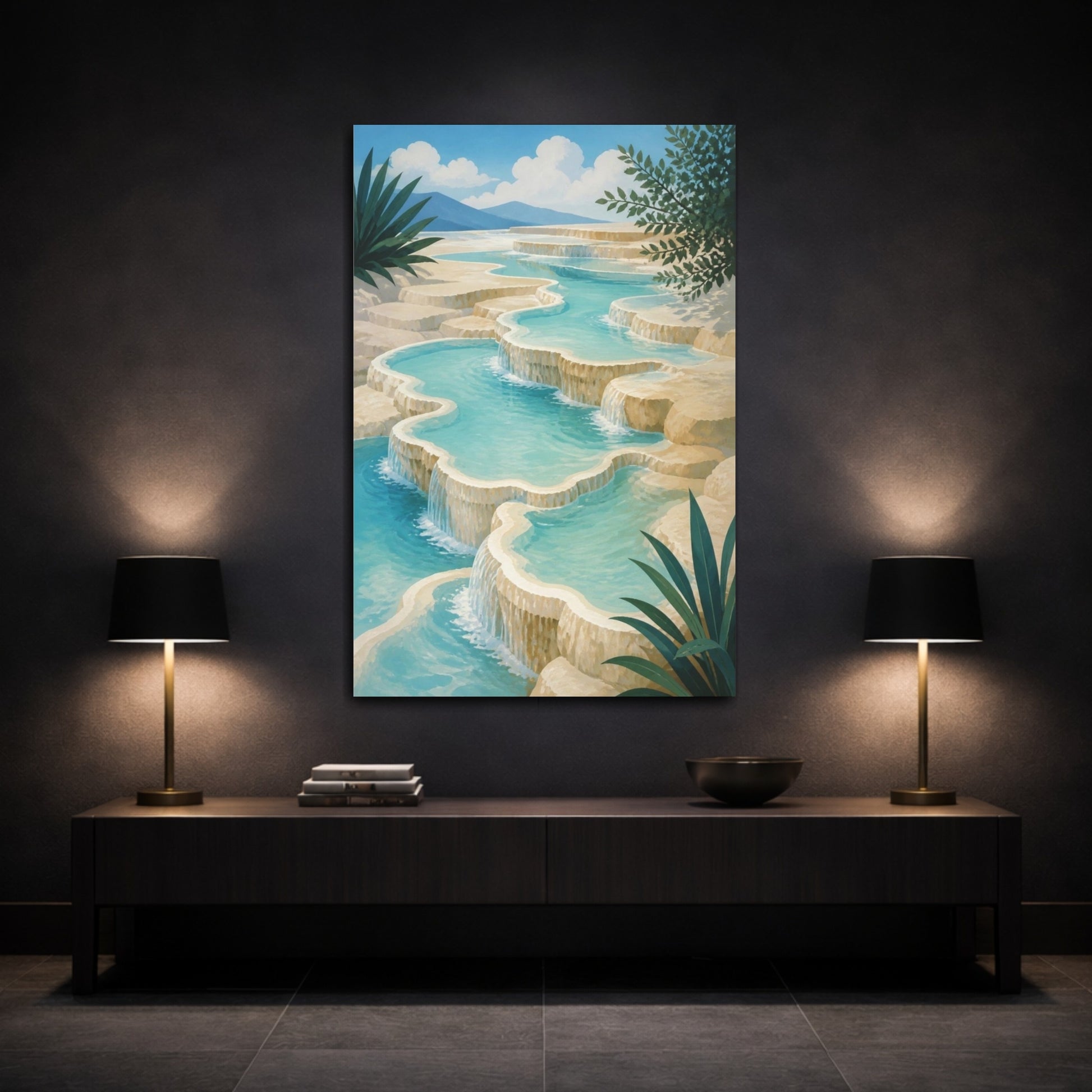 Mockup 3. Modern Turquoise Terraces shown as canvas print
