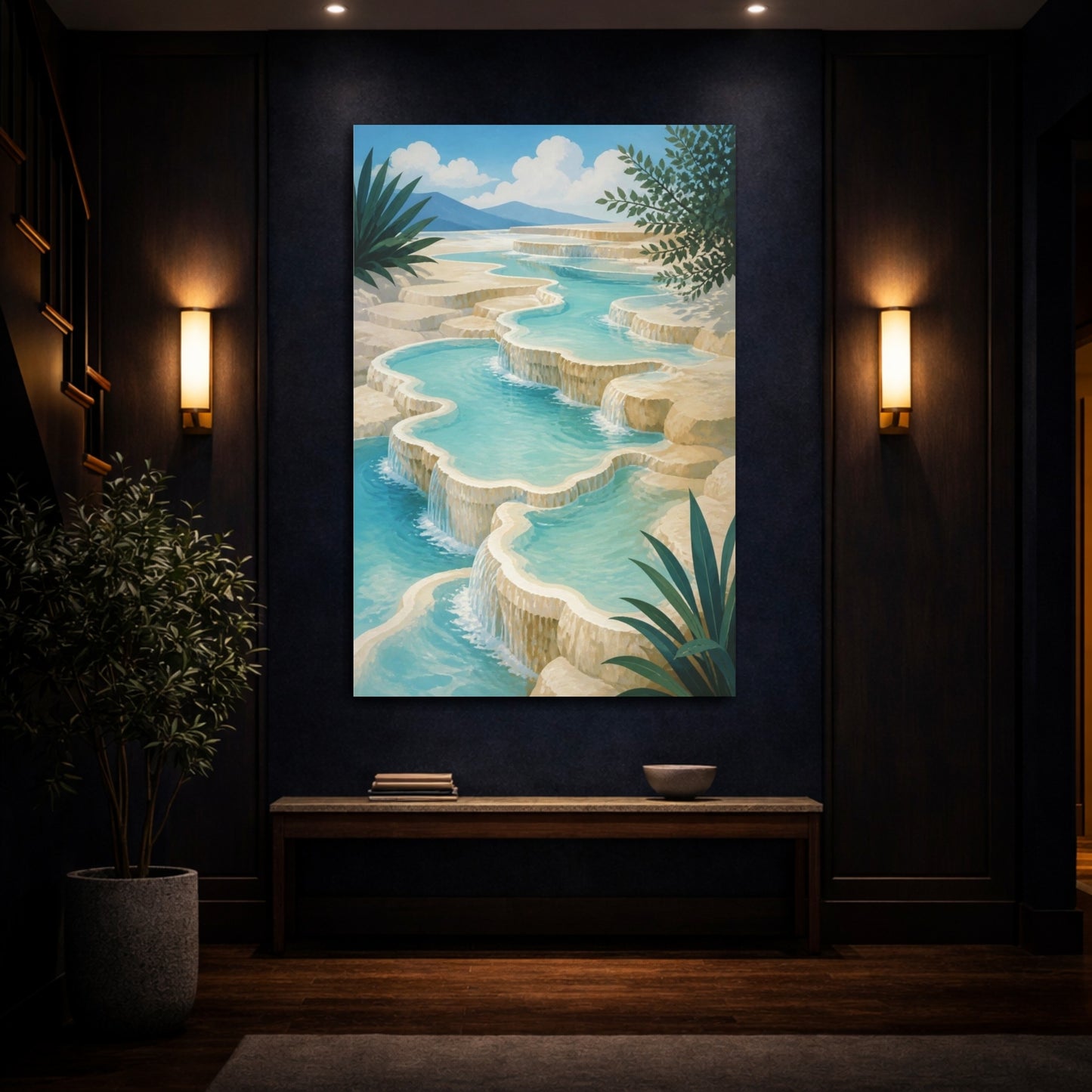 Mockup 4. Modern Turquoise Terraces shown as canvas print
