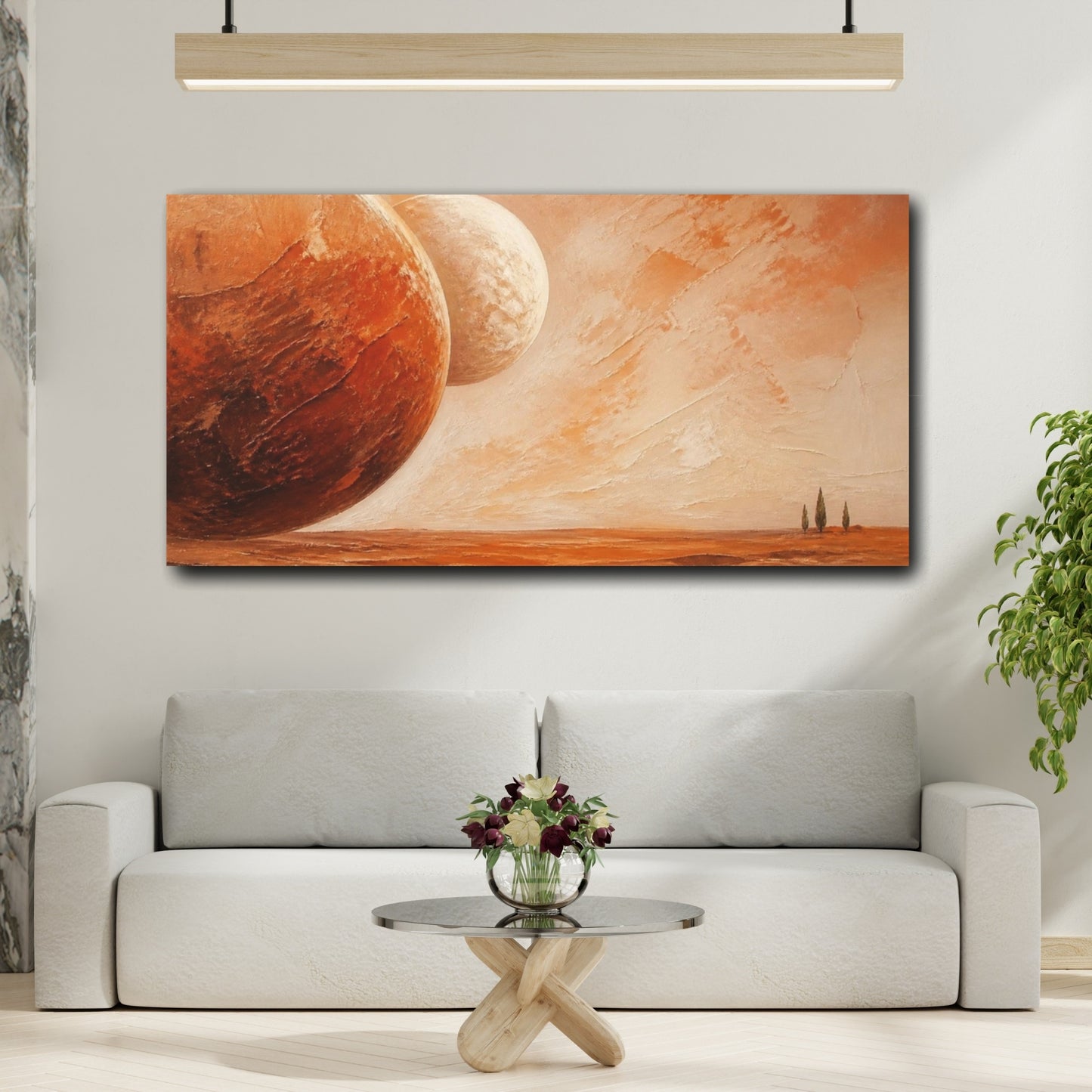 Mockup 2. Modern Twin Moons shown as canvas print