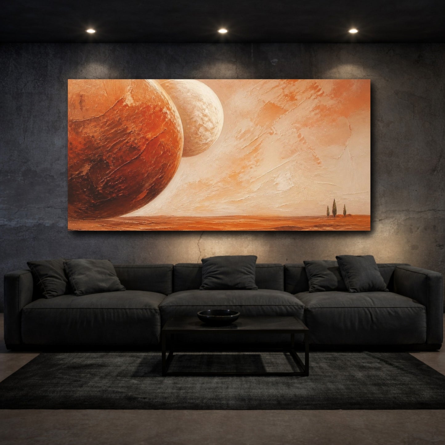 Mockup 3. Modern Twin Moons shown as canvas print