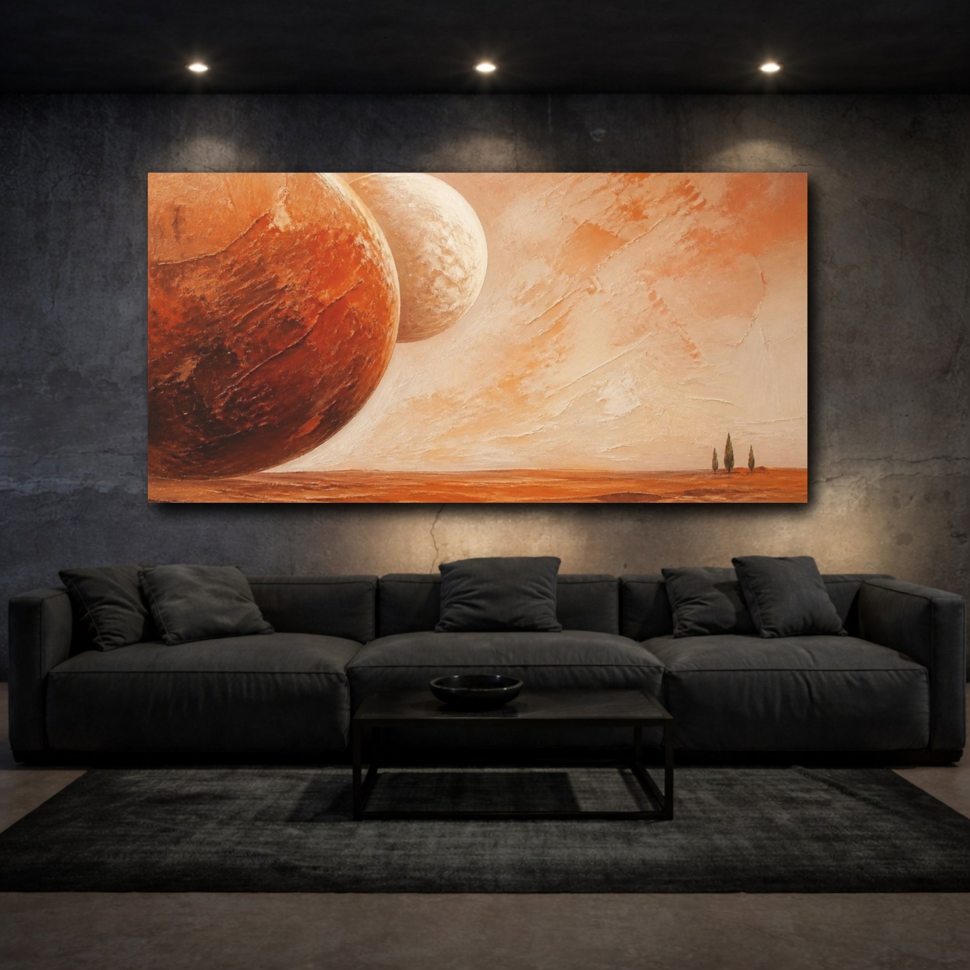 Mockup 3. Modern Twin Moons shown as canvas print
