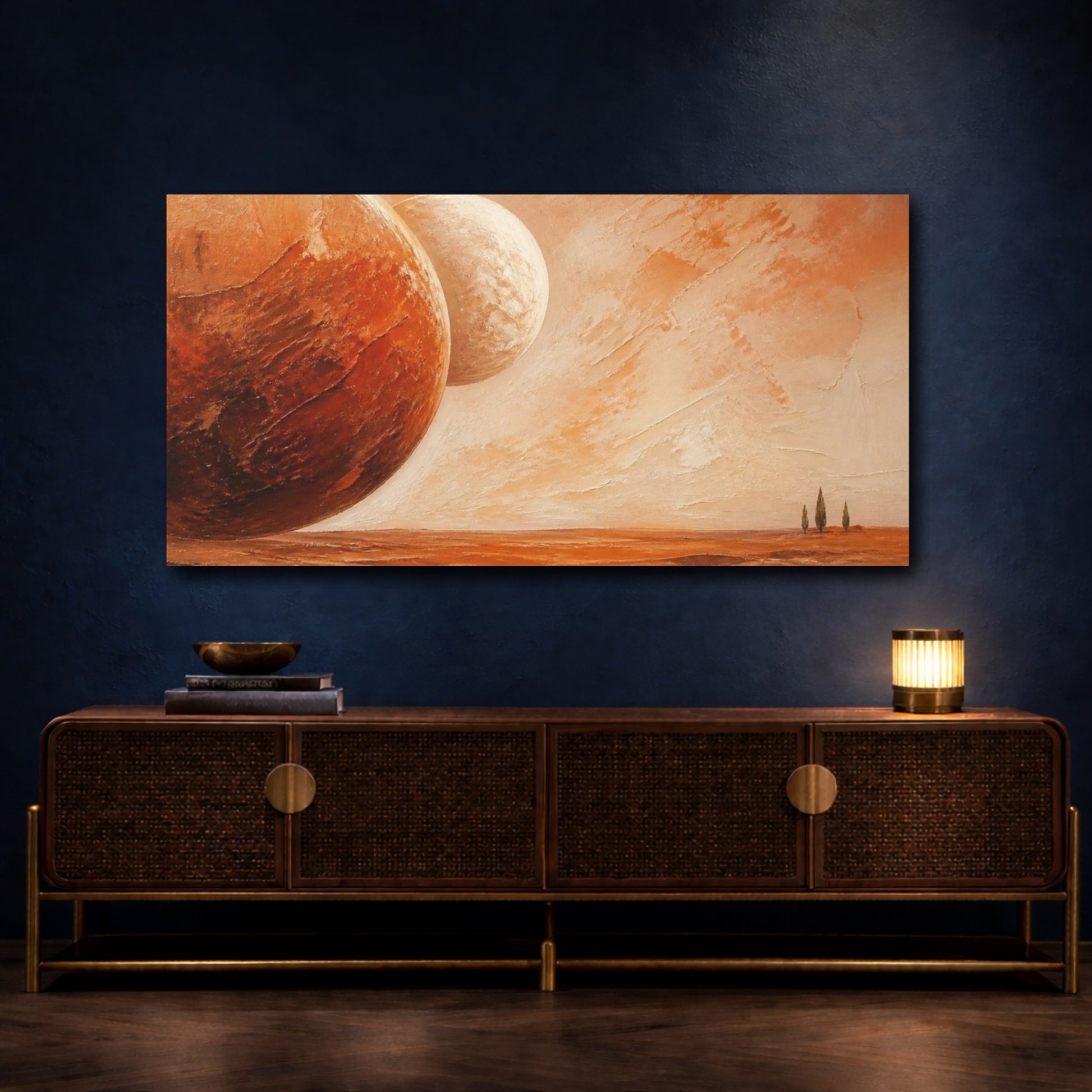Mockup 4. Modern Twin Moons shown as canvas print